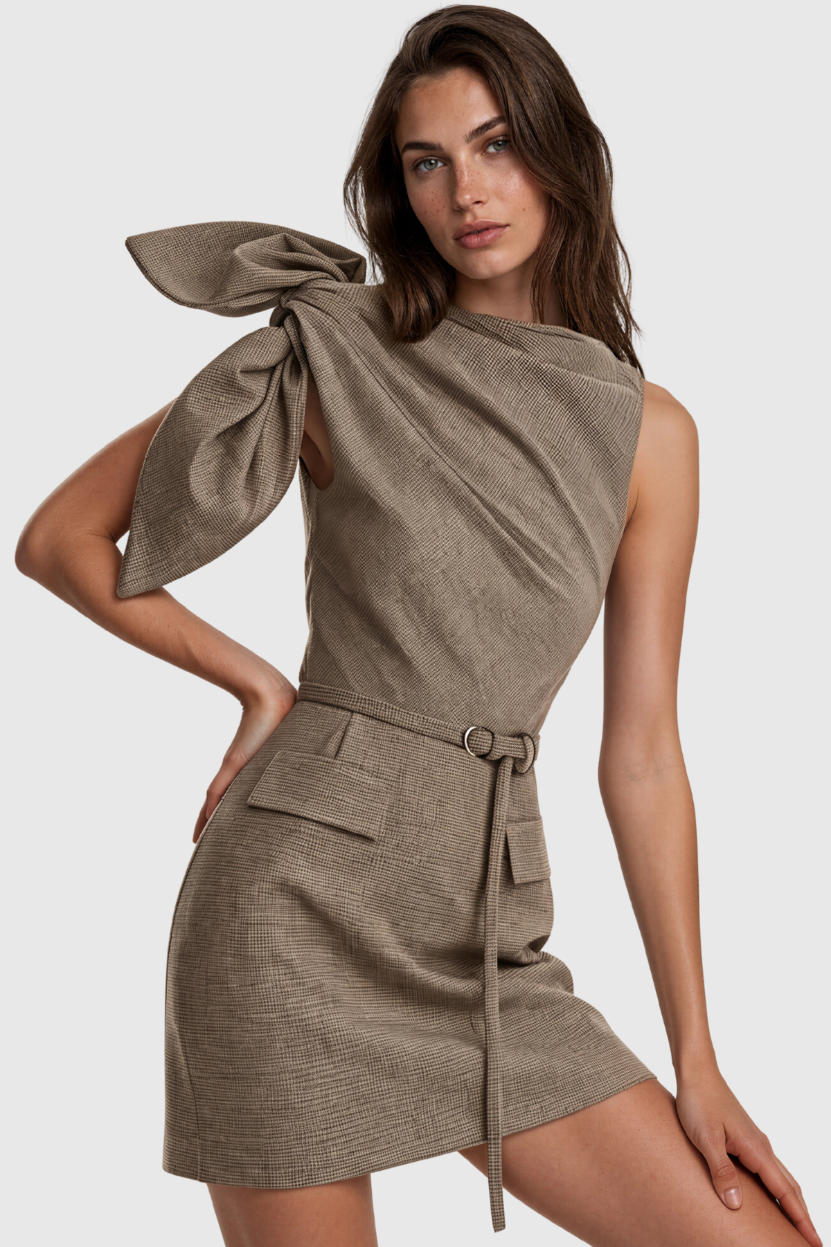 Kiley Tie Up Grid Mini Dress