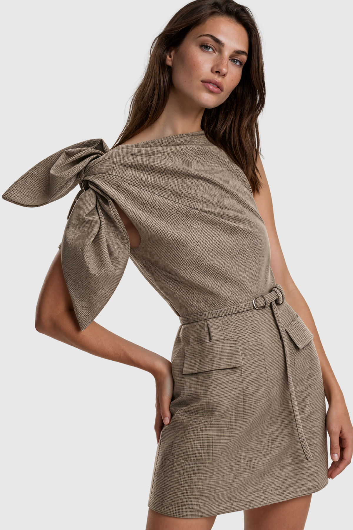 Kiley Tie Up Grid Mini Dress