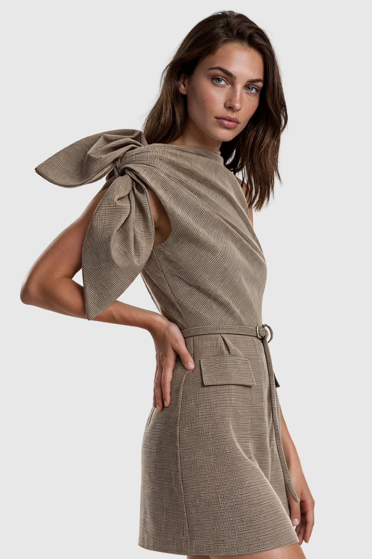 Kiley Tie Up Grid Mini Dress
