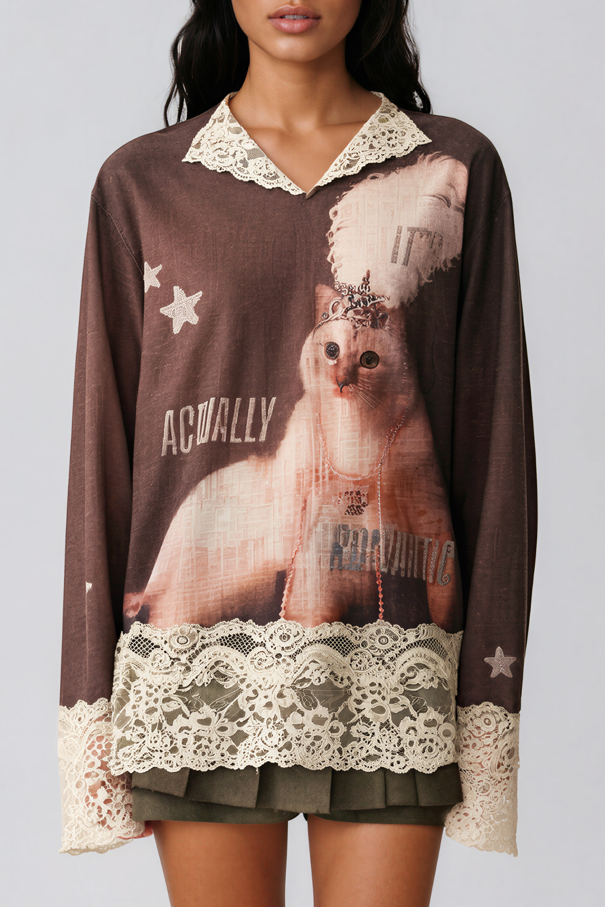 Kim V Neck Lace Print Top