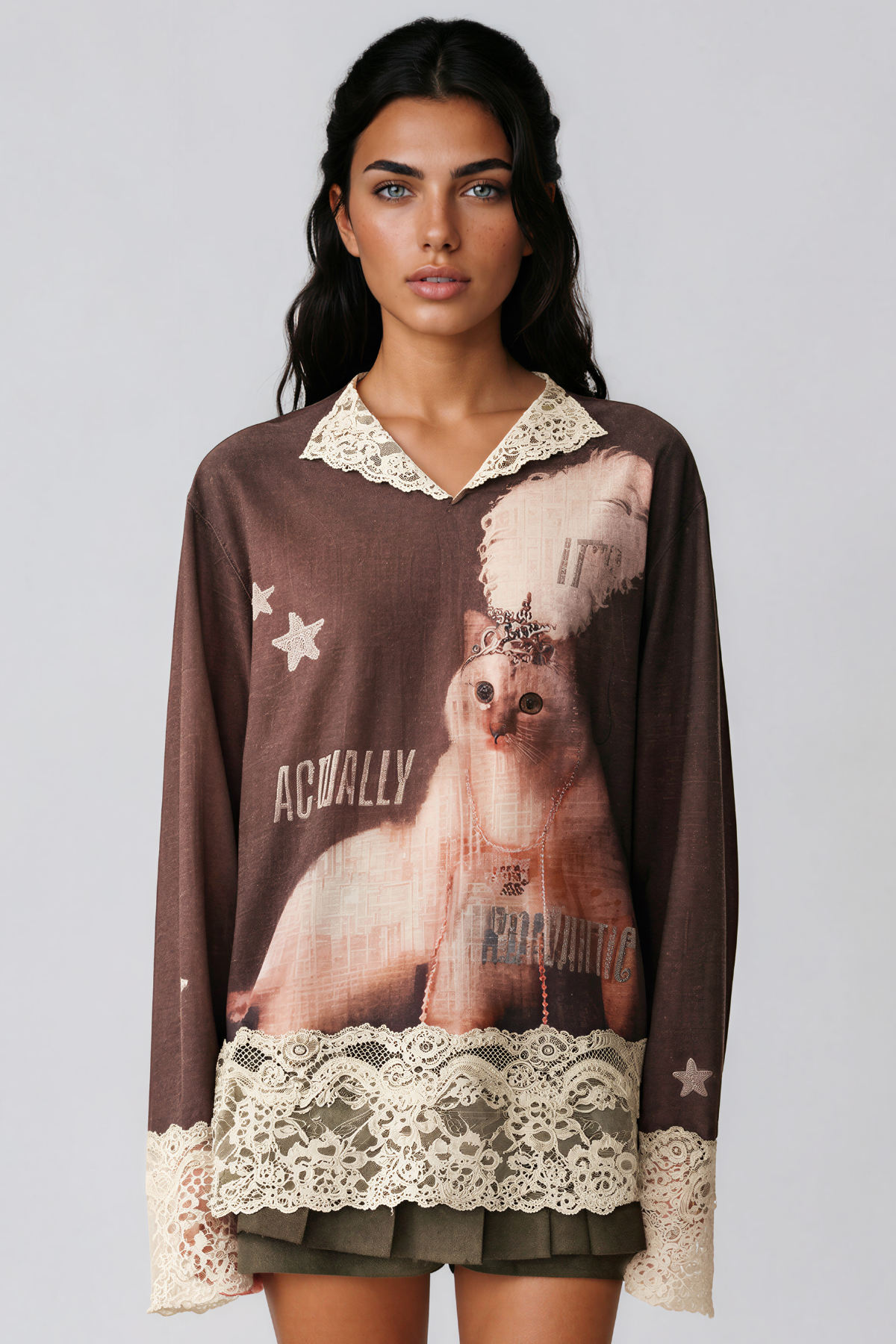 Kim V Neck Lace Print Top