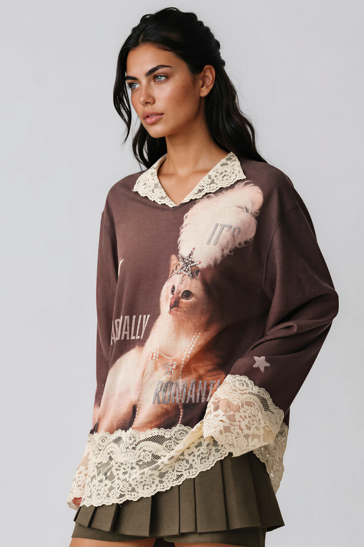 Kim V Neck Lace Print Top