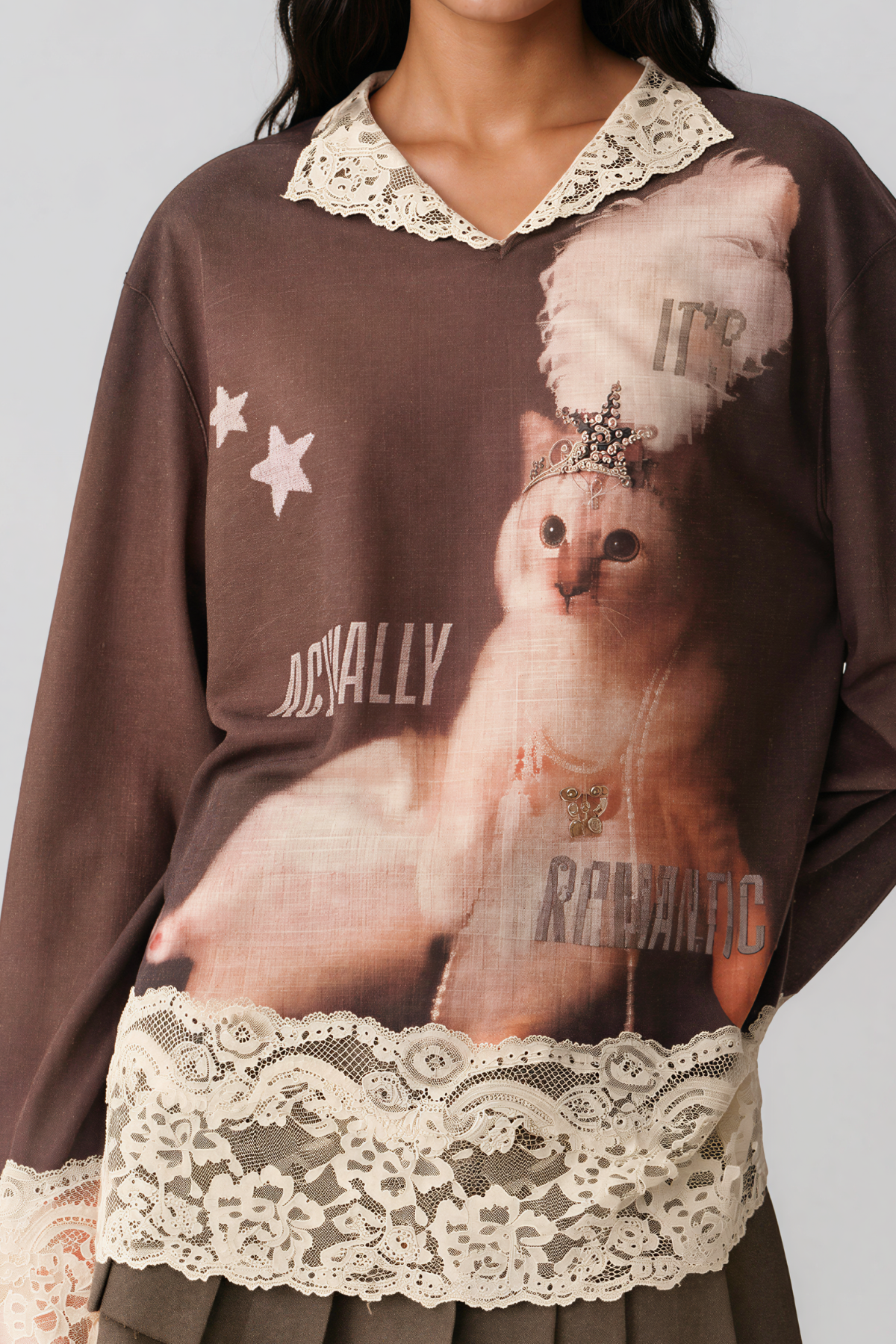 Kim V Neck Lace Print Top