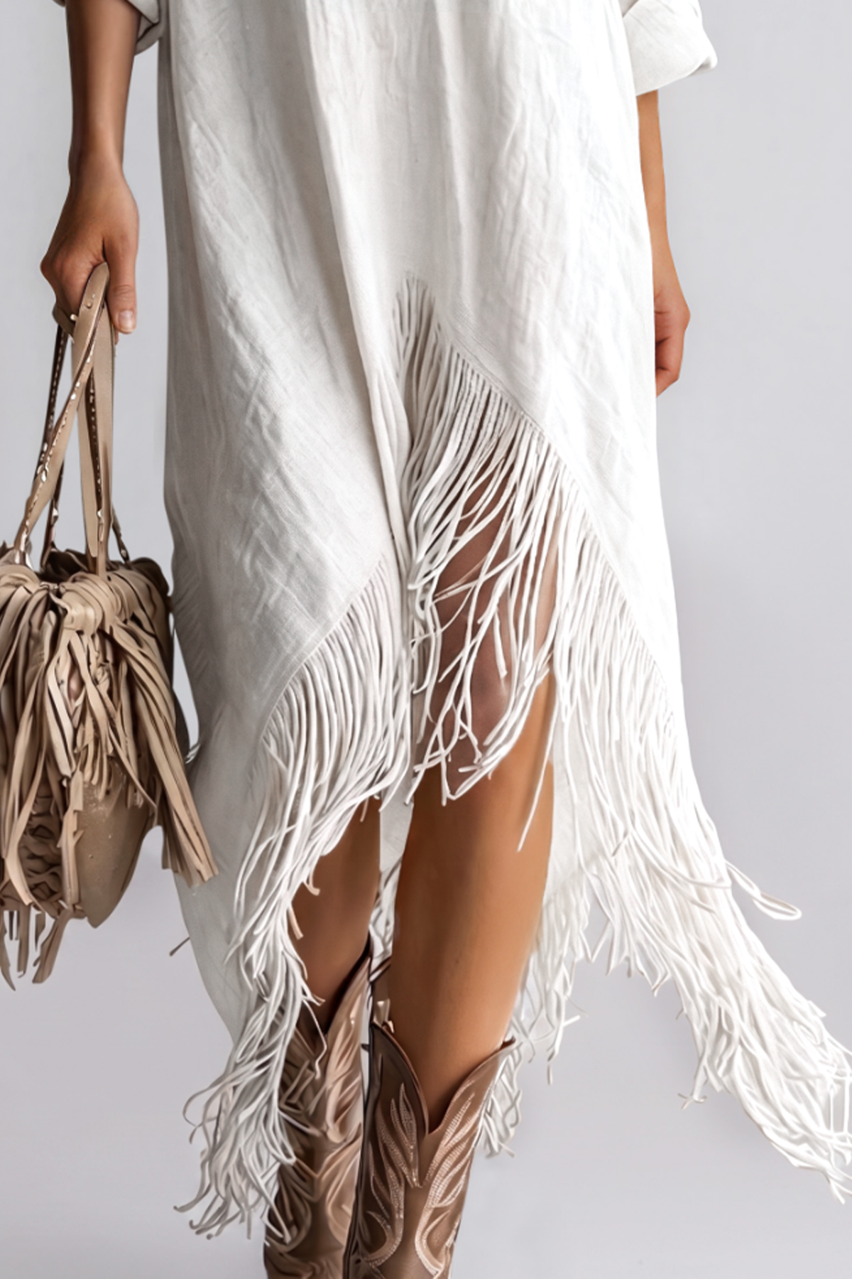 Kimani Asymmetric Fringe Midi Dress