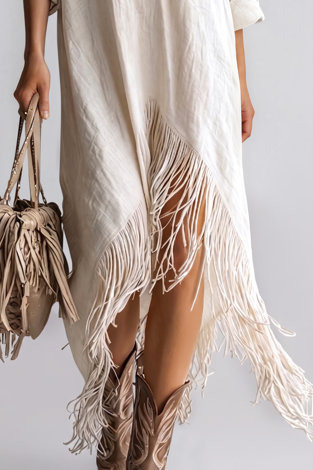 Kimani Asymmetric Fringe Midi Dress