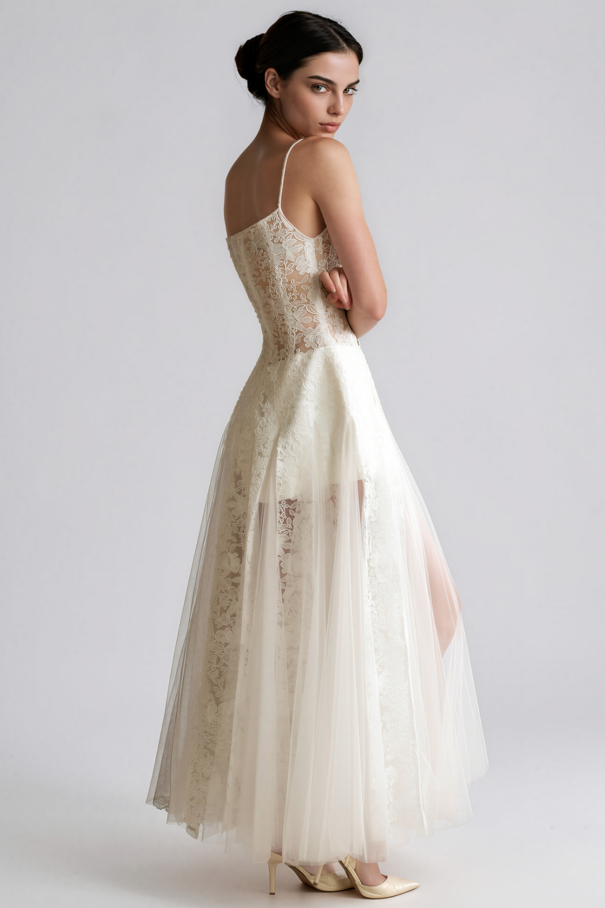 Kimberlina Double Breasted Lace Split Maxi Dress