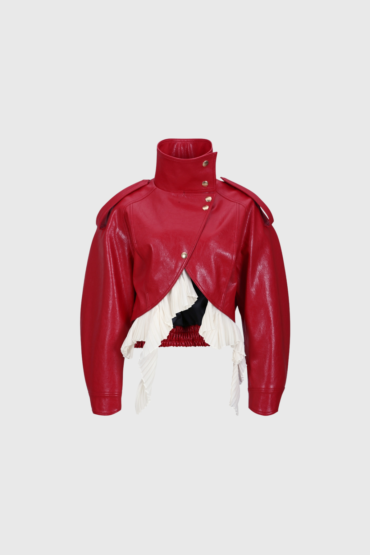Kimi High Neck Leather Ruffle Jacket
