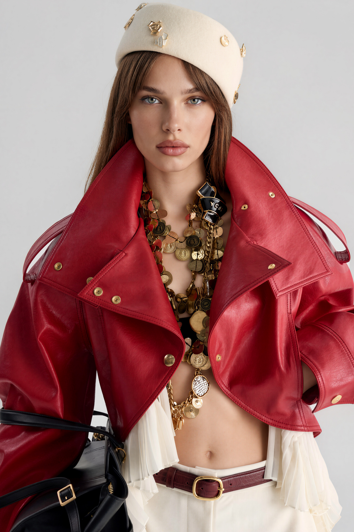 Kimi High Neck Leather Ruffle Jacket
