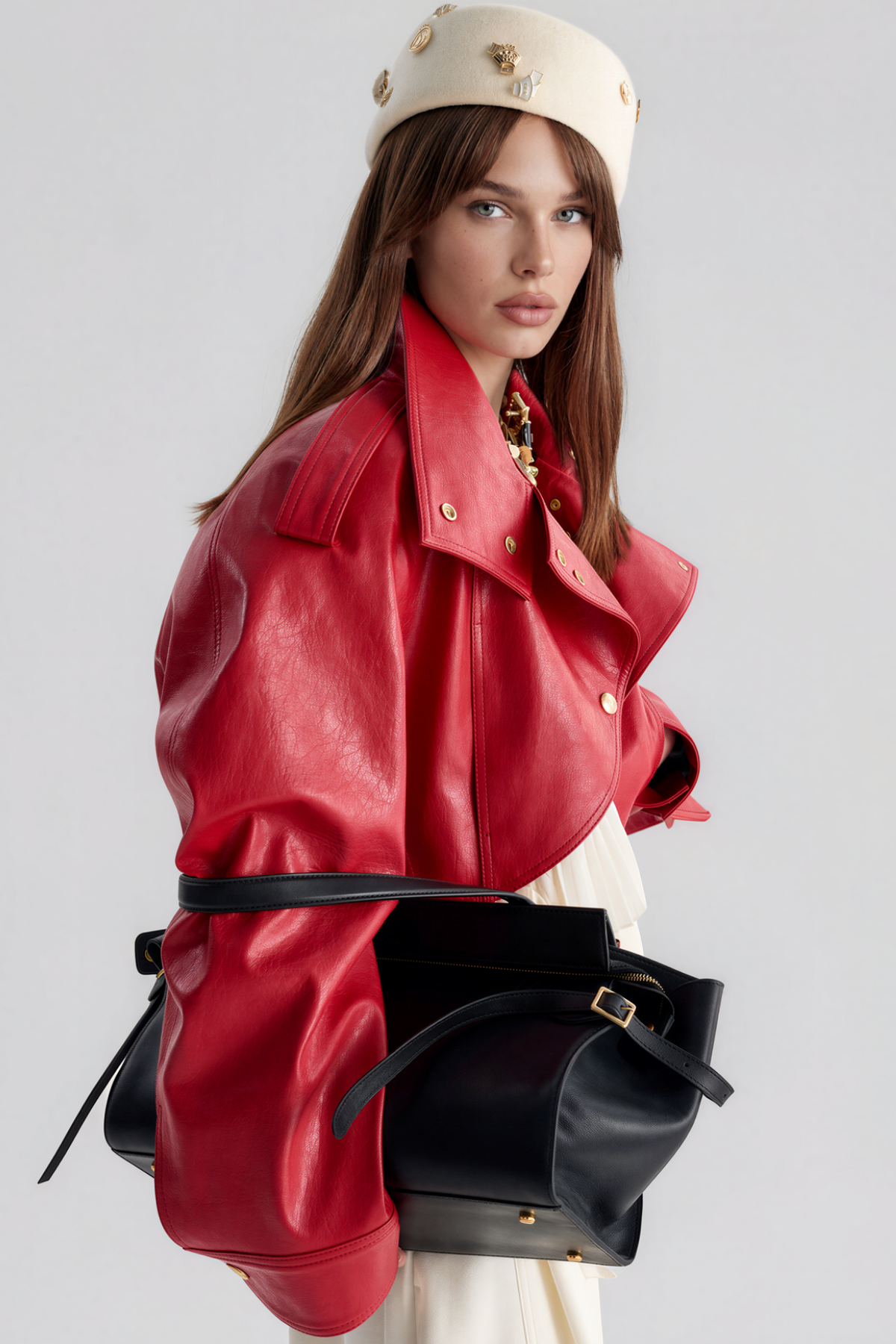 Kimi High Neck Leather Ruffle Jacket