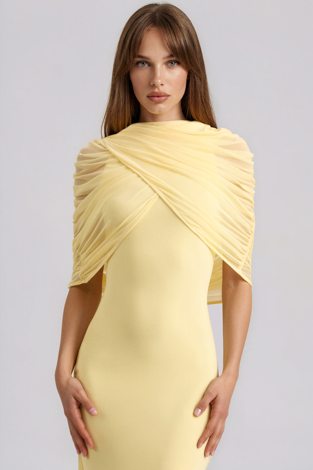 Kimiko Shawl Ruch Maxi Dress