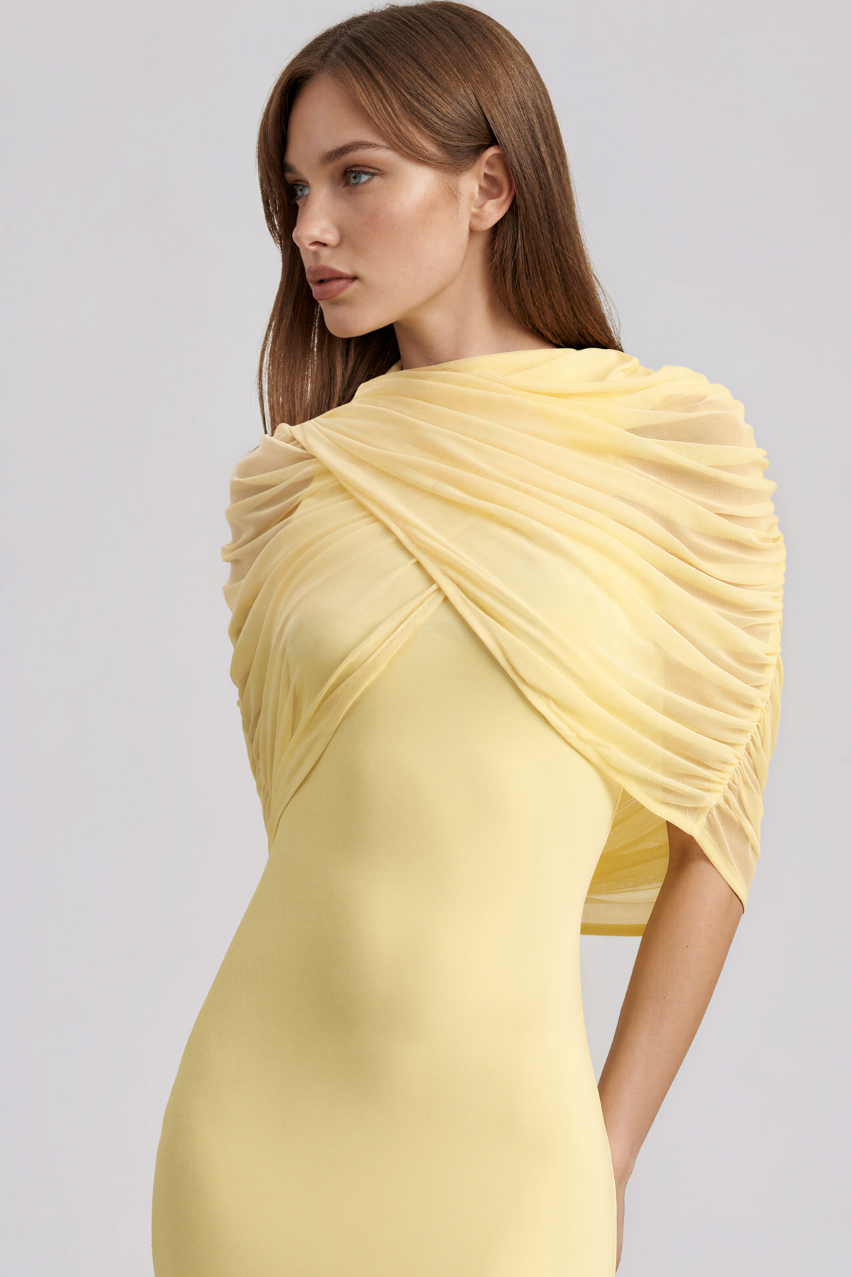 Kimiko Shawl Ruch Maxi Dress