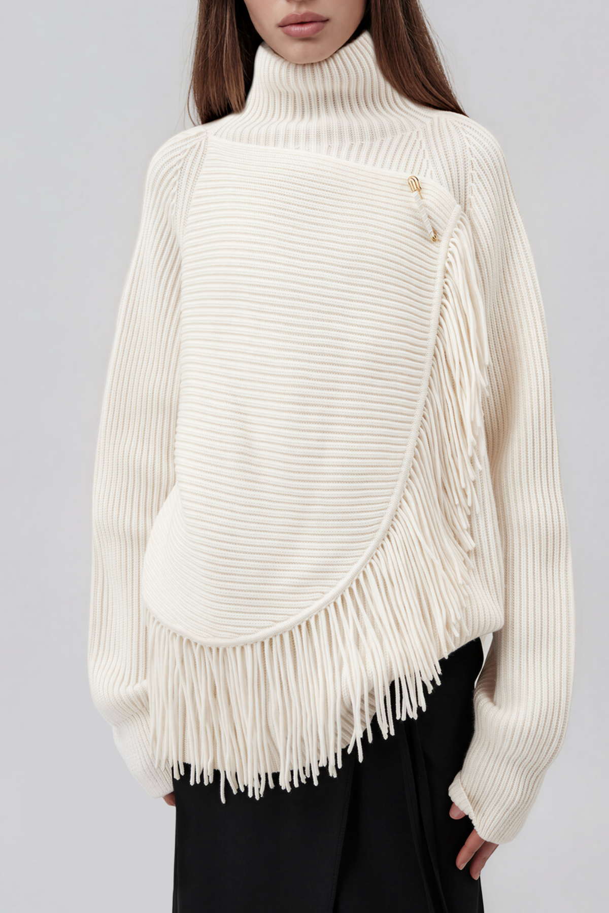 Kimimela High Neck Fringe Knit Top