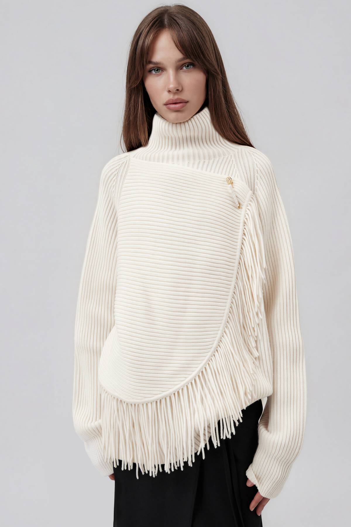 Kimimela High Neck Fringe Knit Top