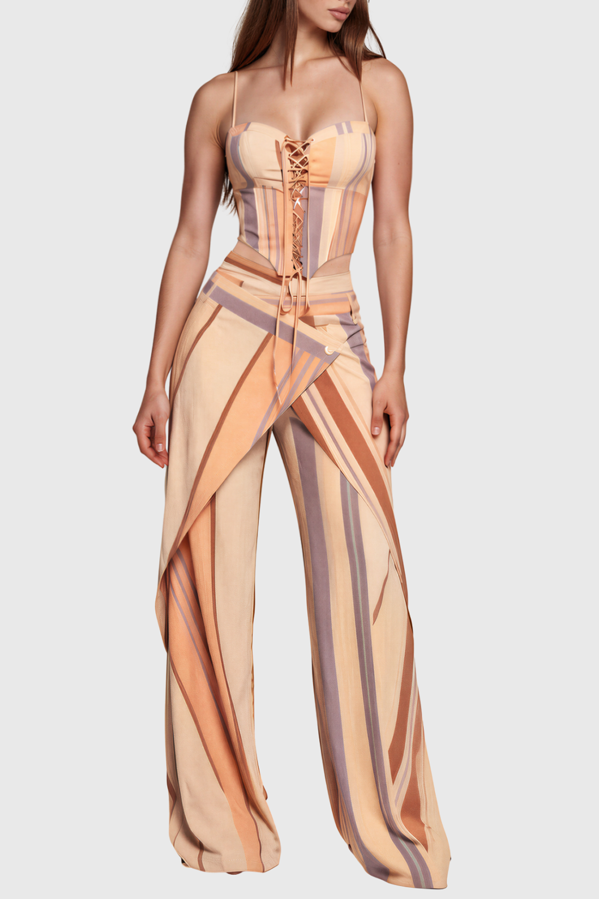 Kimiyo Spaghetti Lace Up Stripe Pants Set