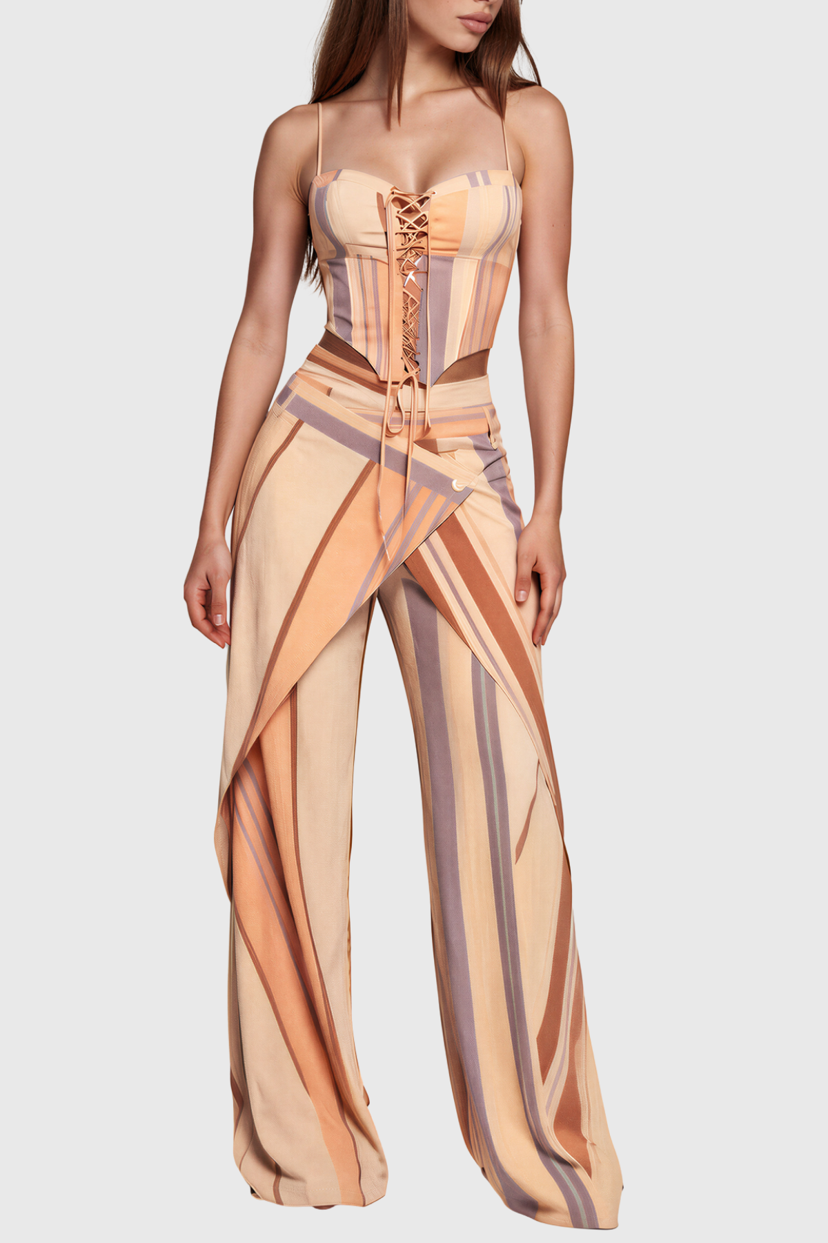 Kimiyo Spaghetti Lace Up Stripe Pants Set