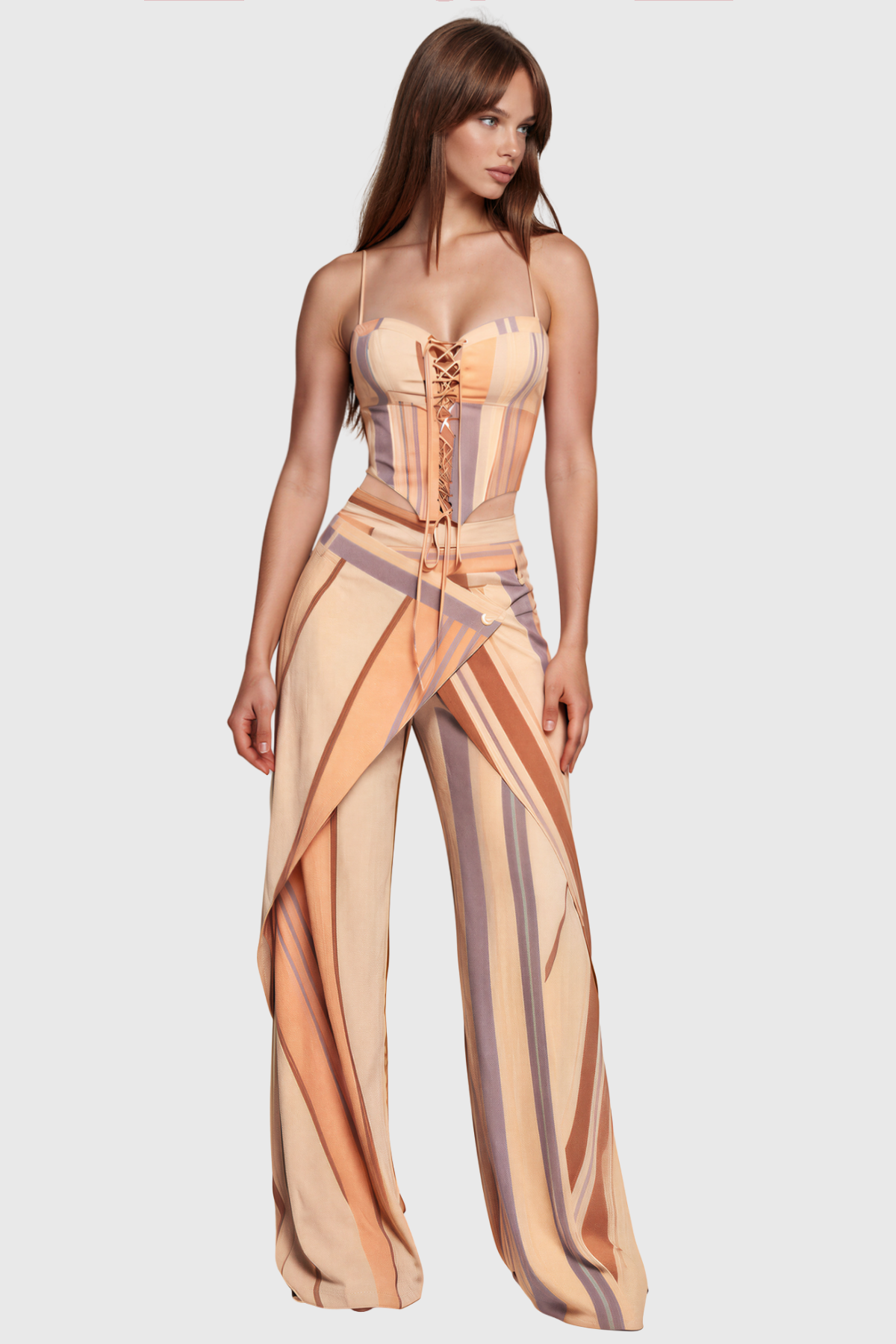 Kimiyo Spaghetti Lace Up Stripe Pants Set