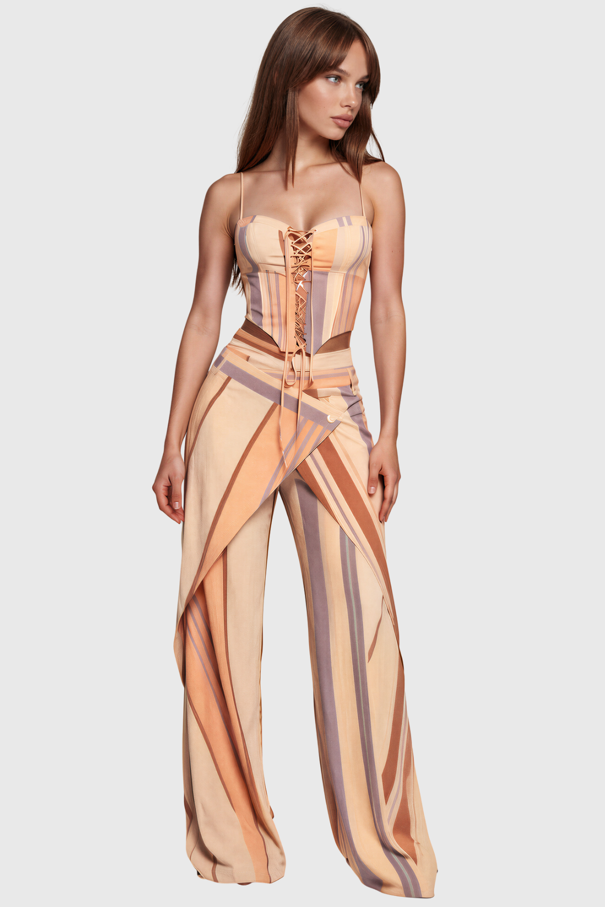 Kimiyo Spaghetti Lace Up Stripe Pants Set