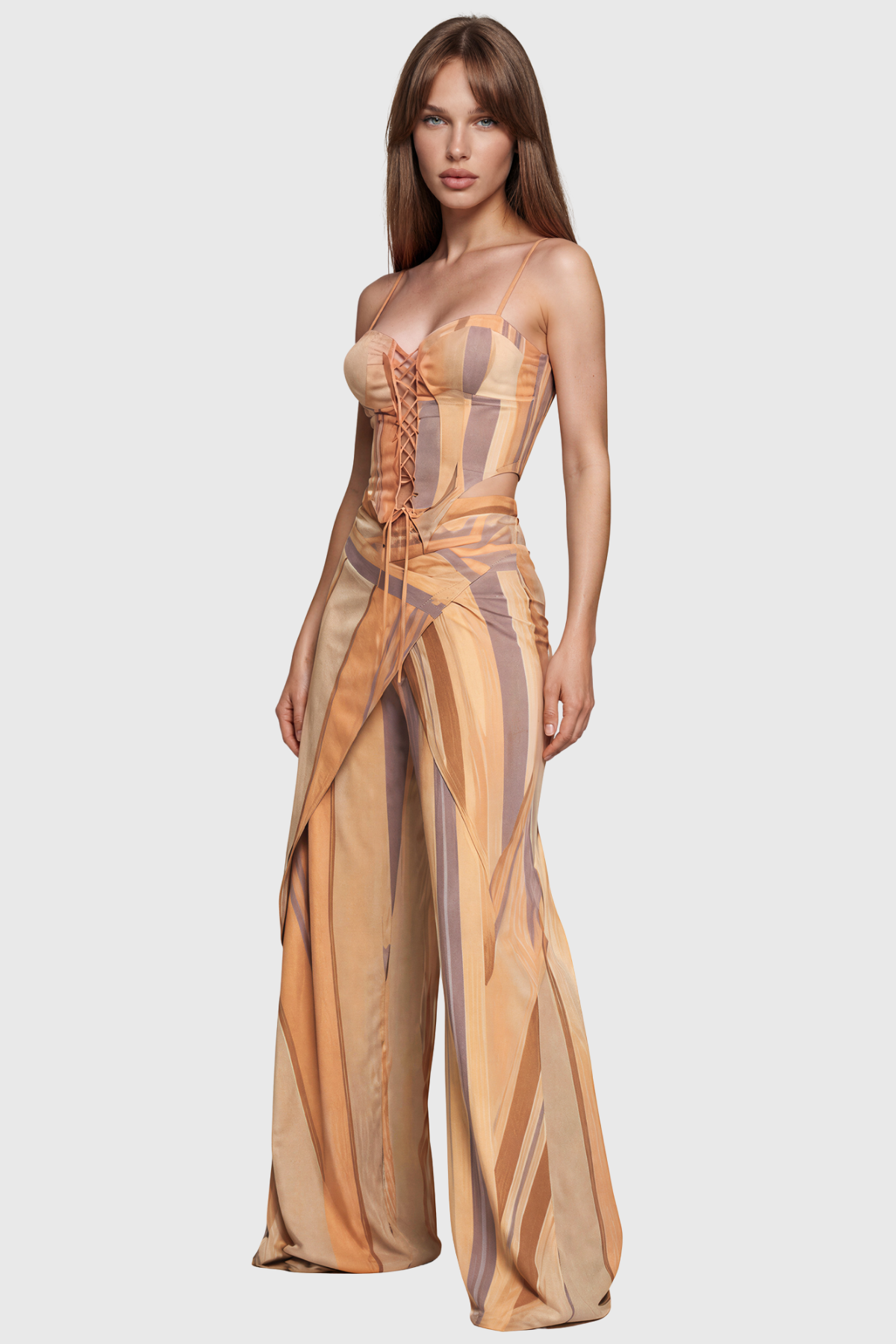 Kimiyo Spaghetti Lace Up Stripe Pants Set
