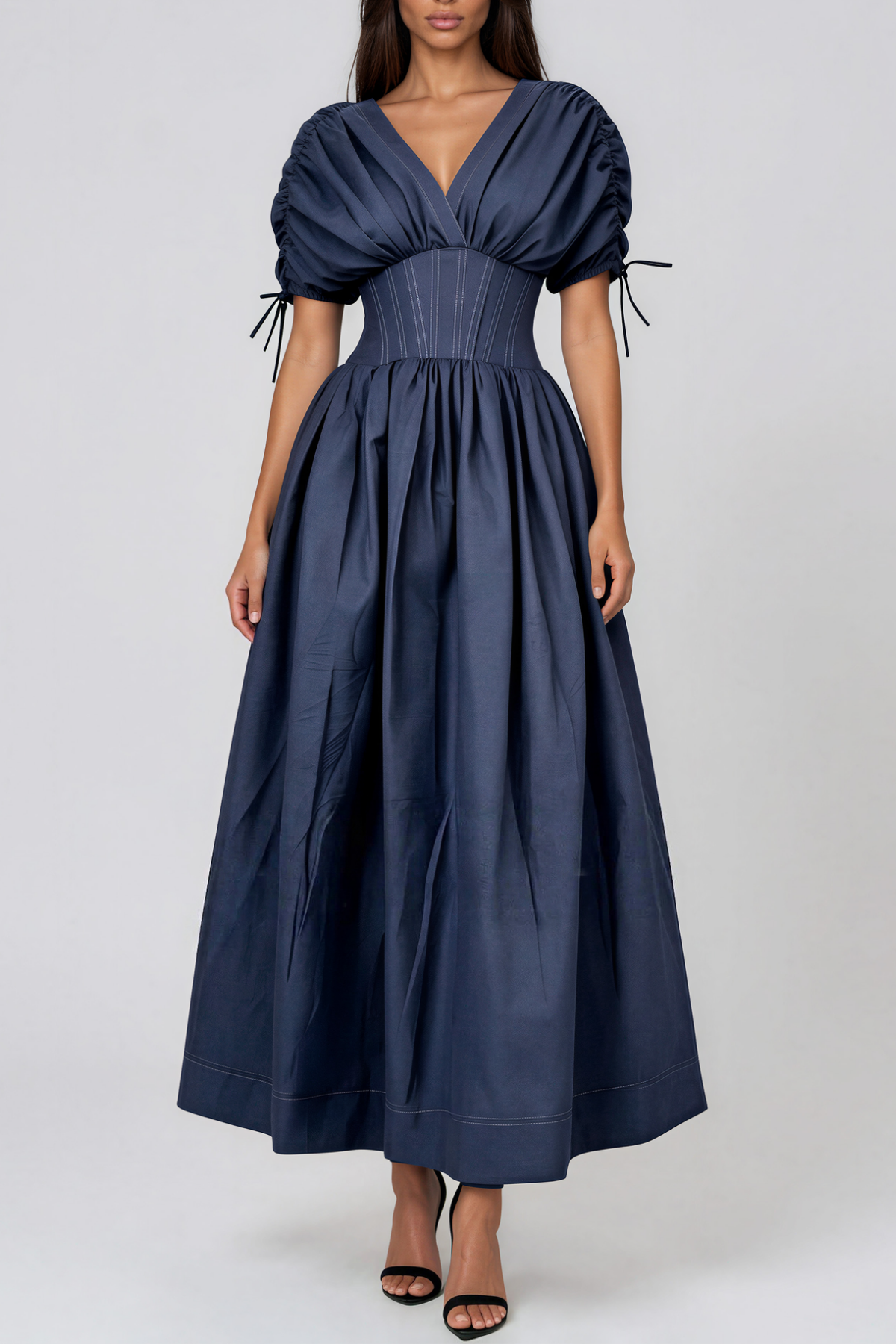 Kimo V Neck Corset Tie Up Maxi Dress