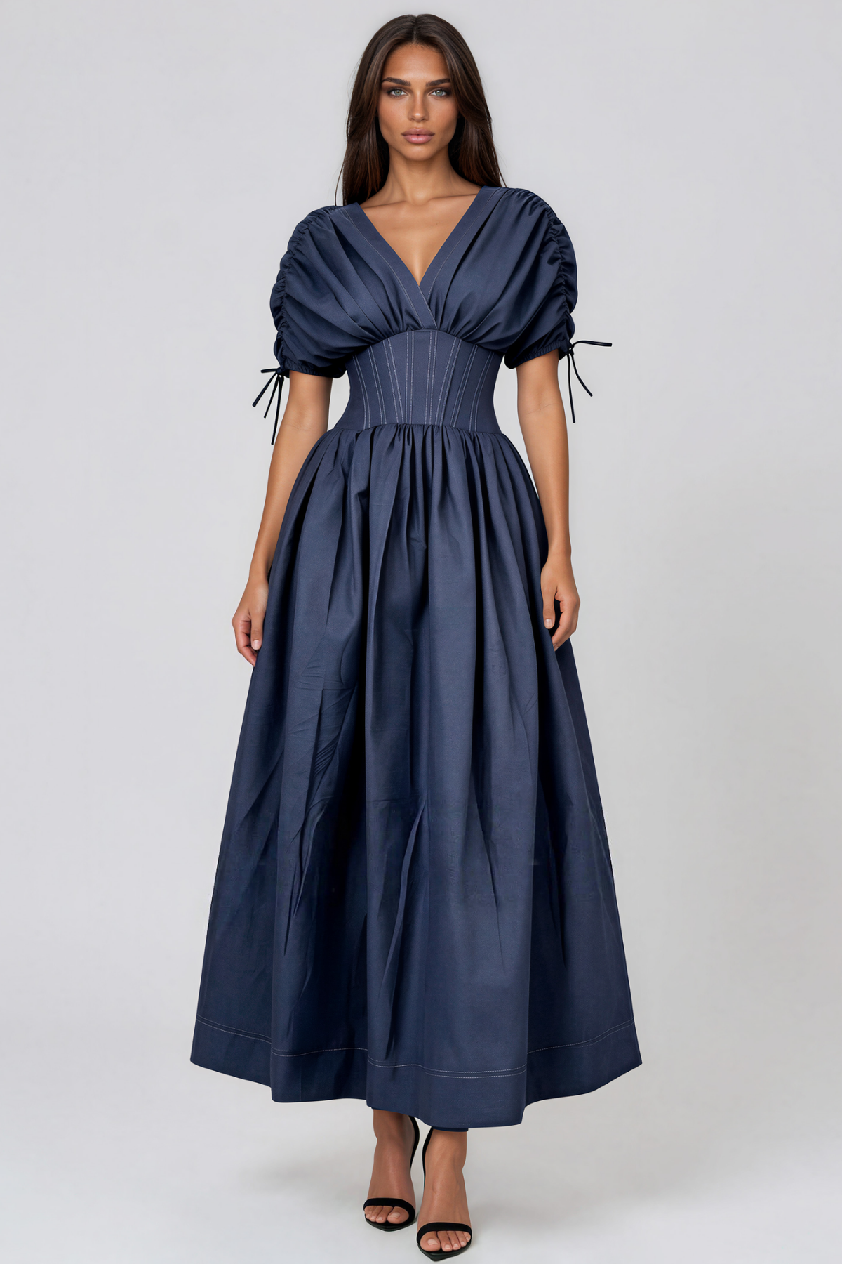 Kimo V Neck Corset Tie Up Maxi Dress