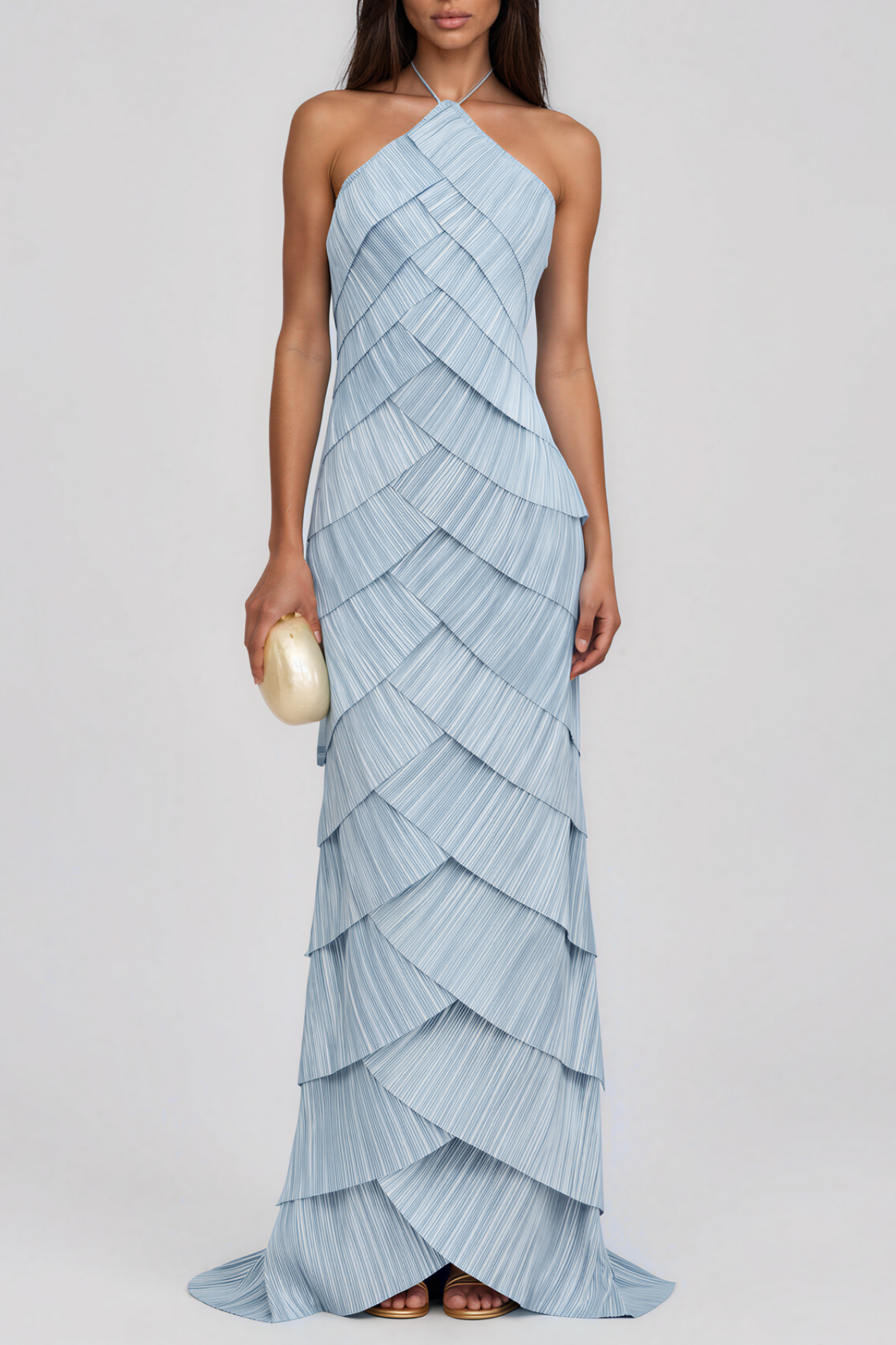 Kimoni Halter Neck Ruffle Maxi Dress