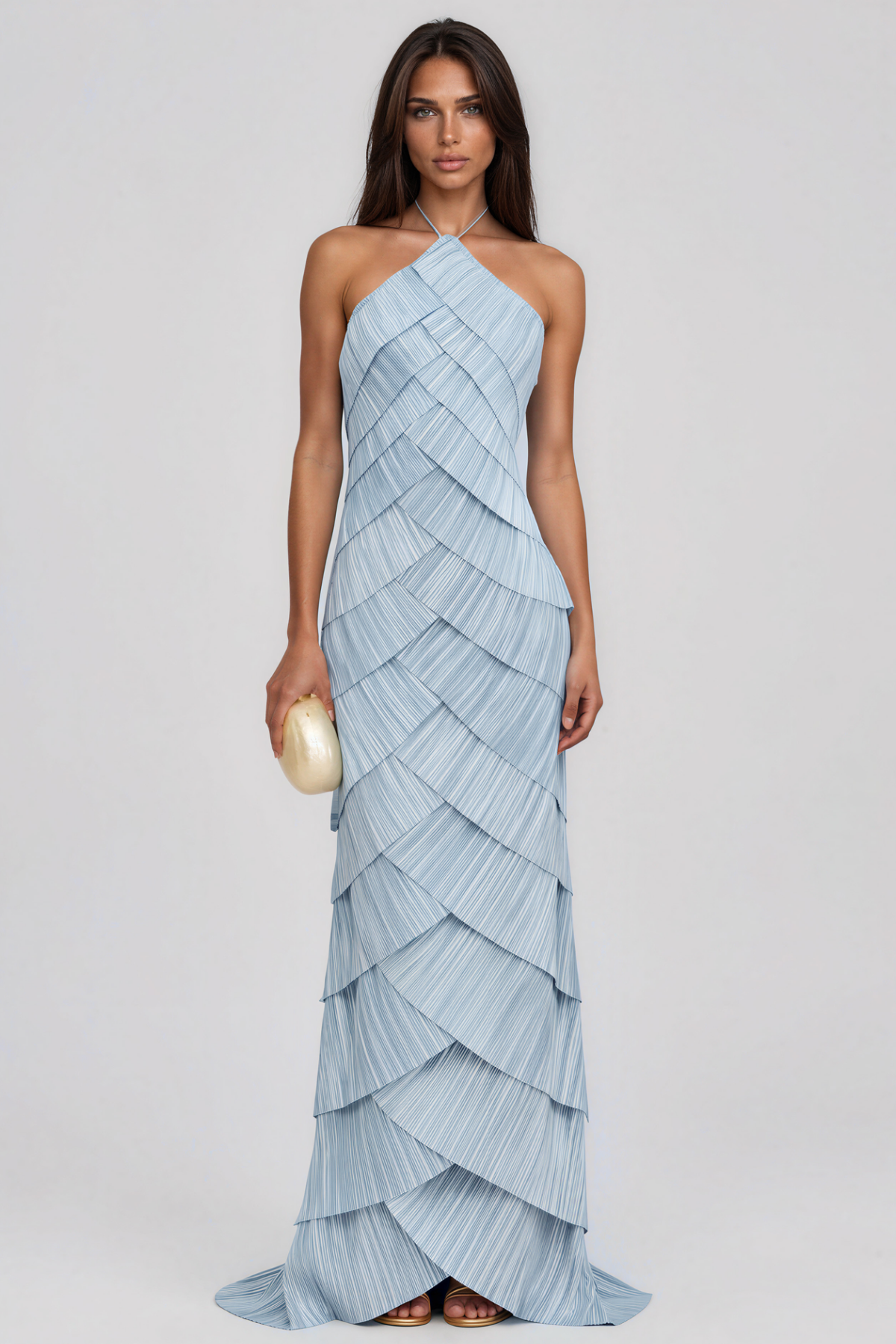 Kimoni Halter Neck Ruffle Maxi Dress