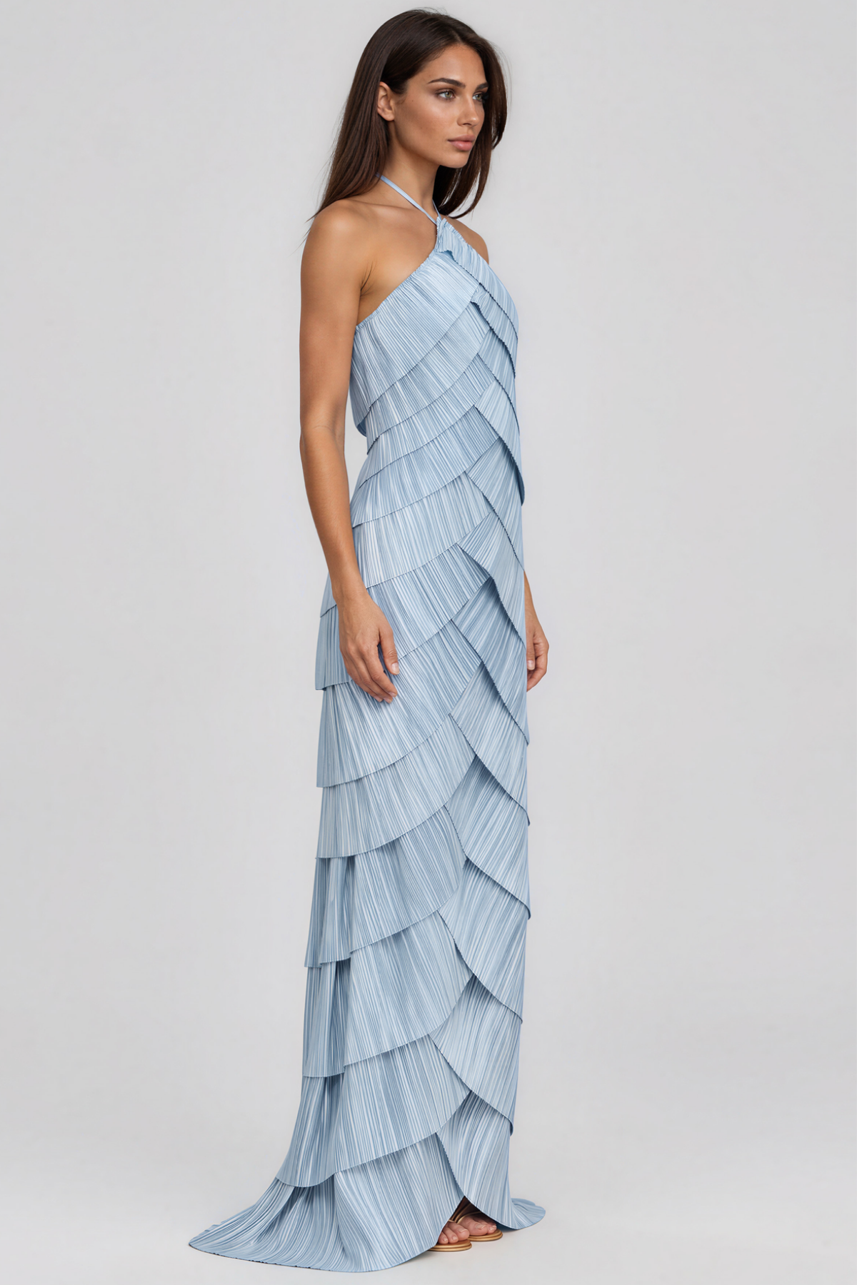 Kimoni Halter Neck Ruffle Maxi Dress