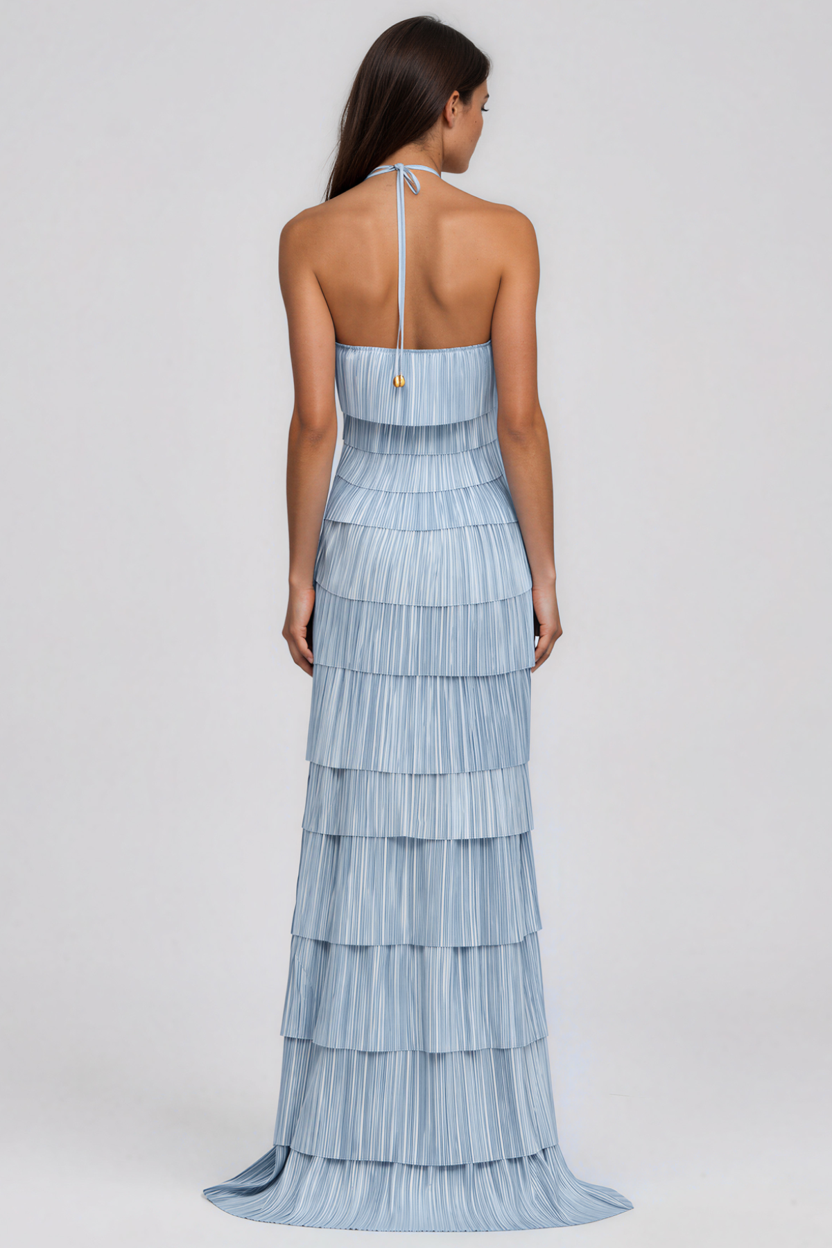 Kimoni Halter Neck Ruffle Maxi Dress