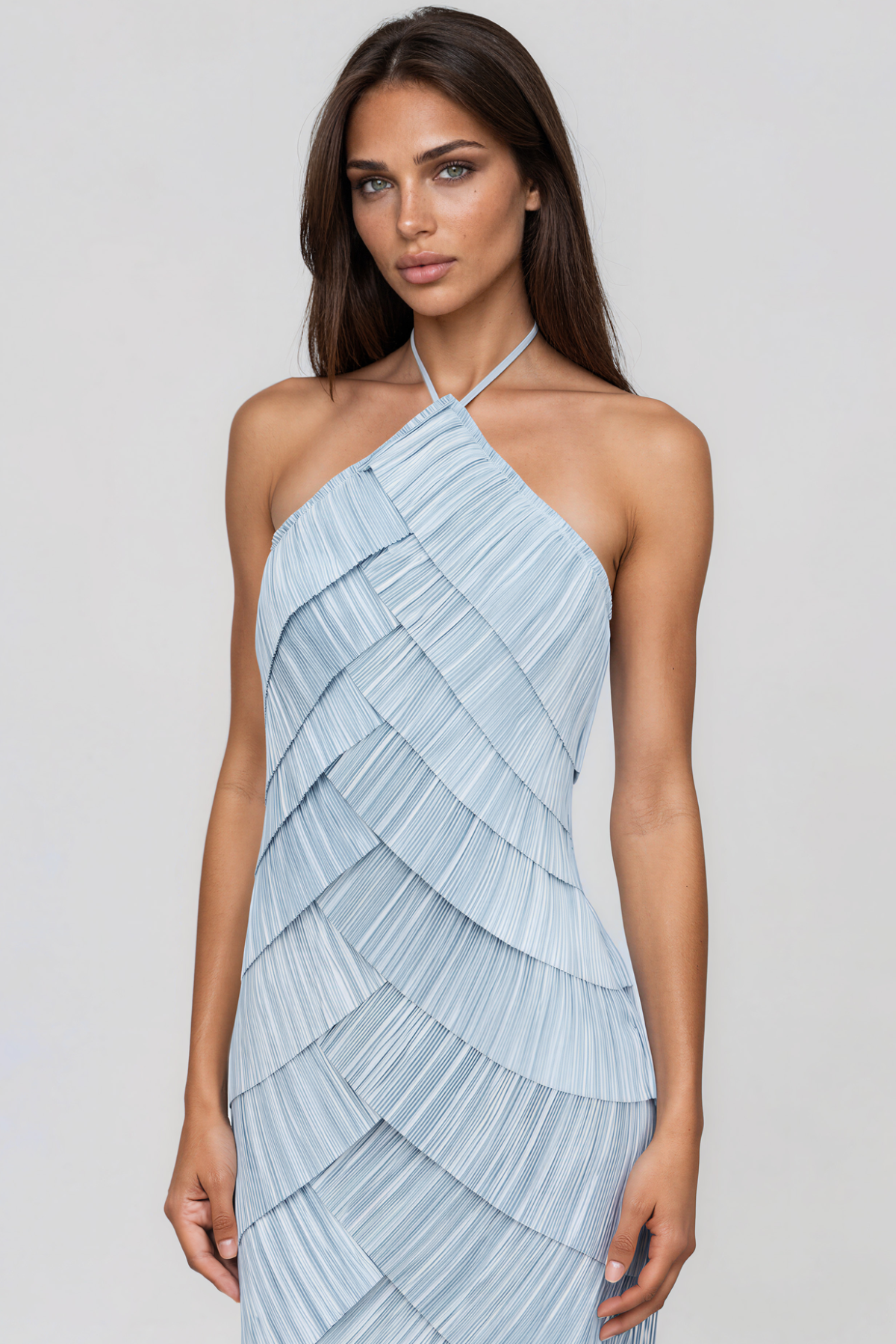 Kimoni Halter Neck Ruffle Maxi Dress