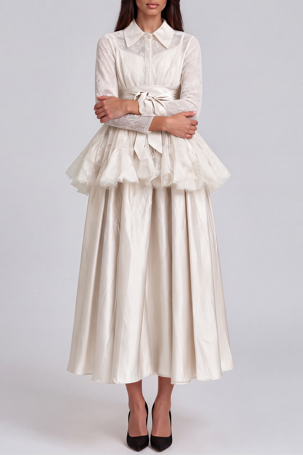 Kimora Lace Tie Up Satin Skirt Set