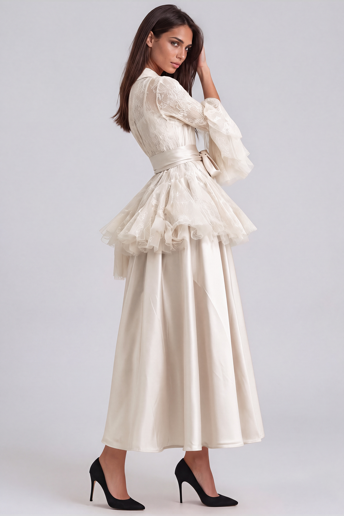 Kimora Lace Tie Up Satin Skirt Set