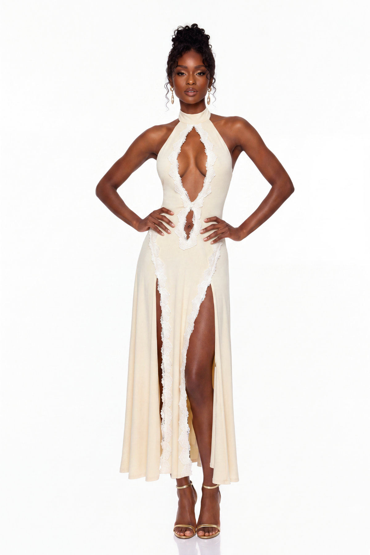 Kimothy Halter Neck Cutout Lace Maxi Dress