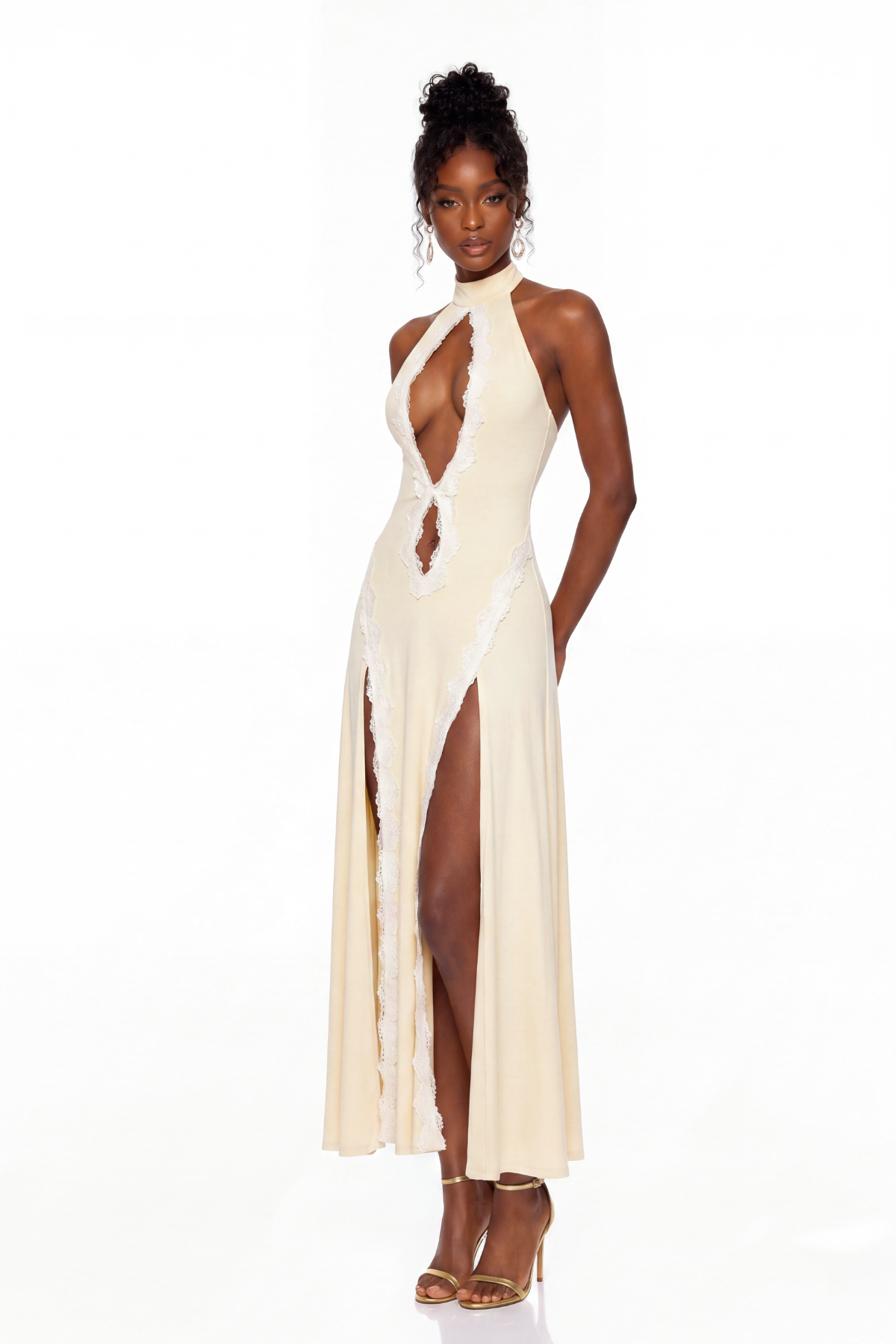 Kimothy Halter Neck Cutout Lace Maxi Dress