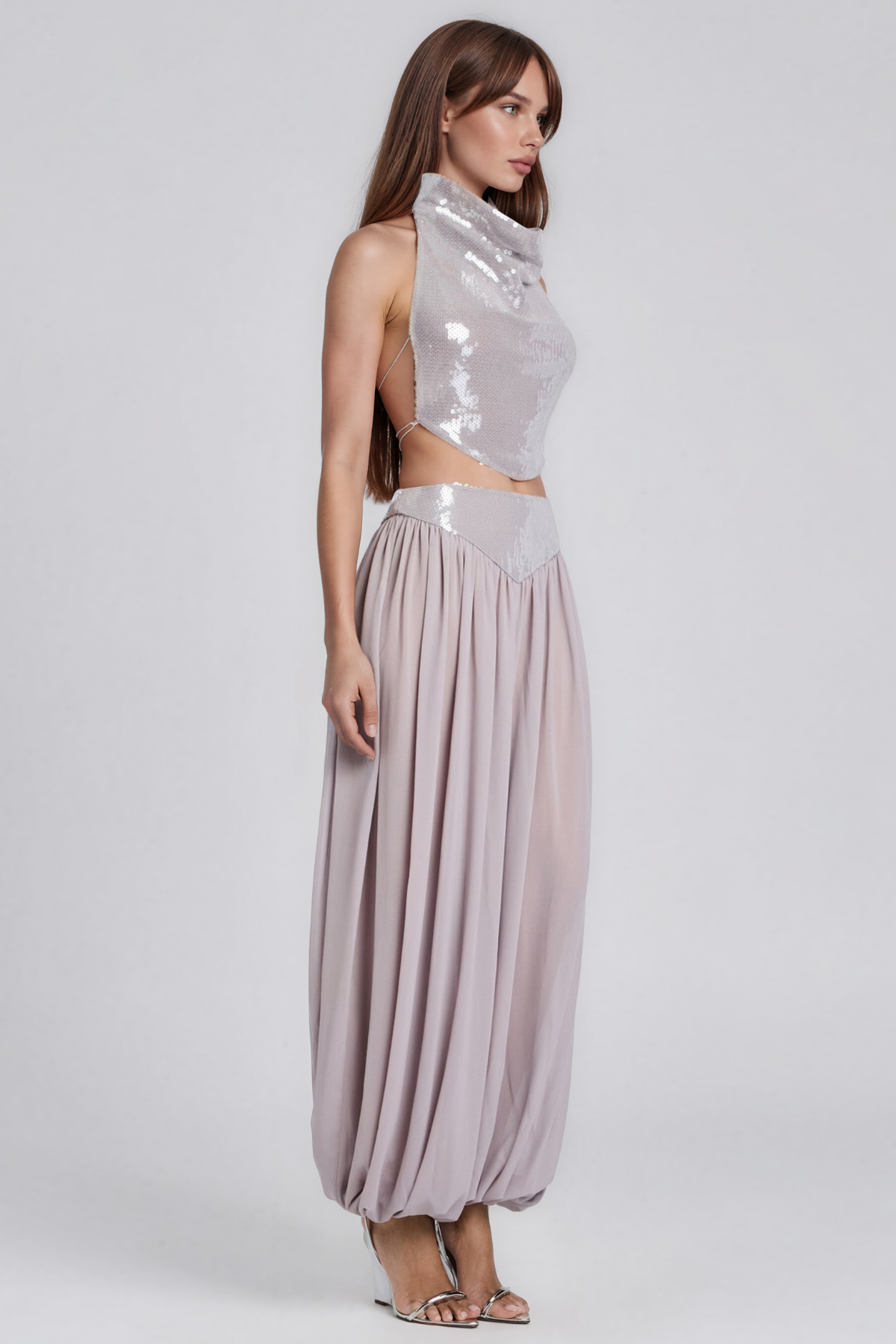 Kinborough Halter Neck Sequin Ruch Pants Set