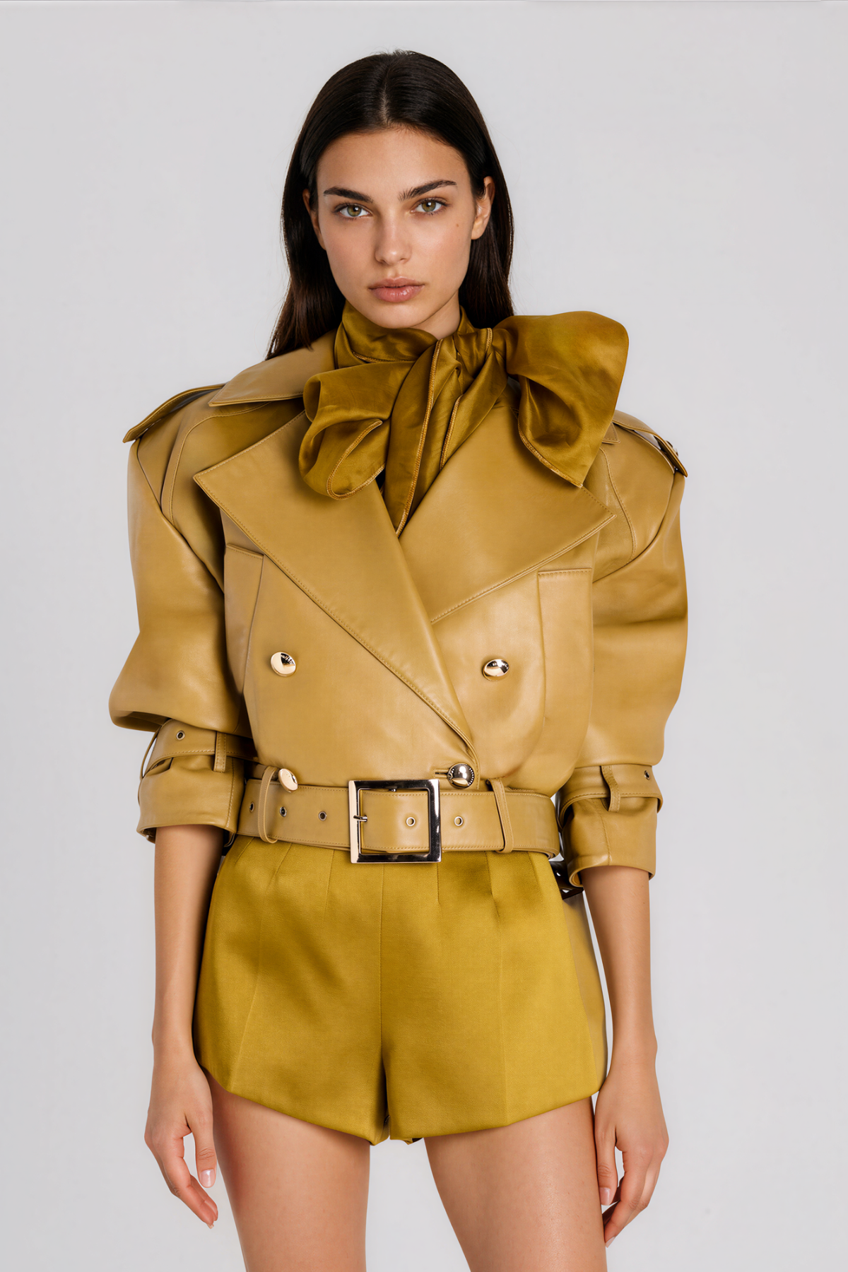 Kineks Leather Belt Trench Coat