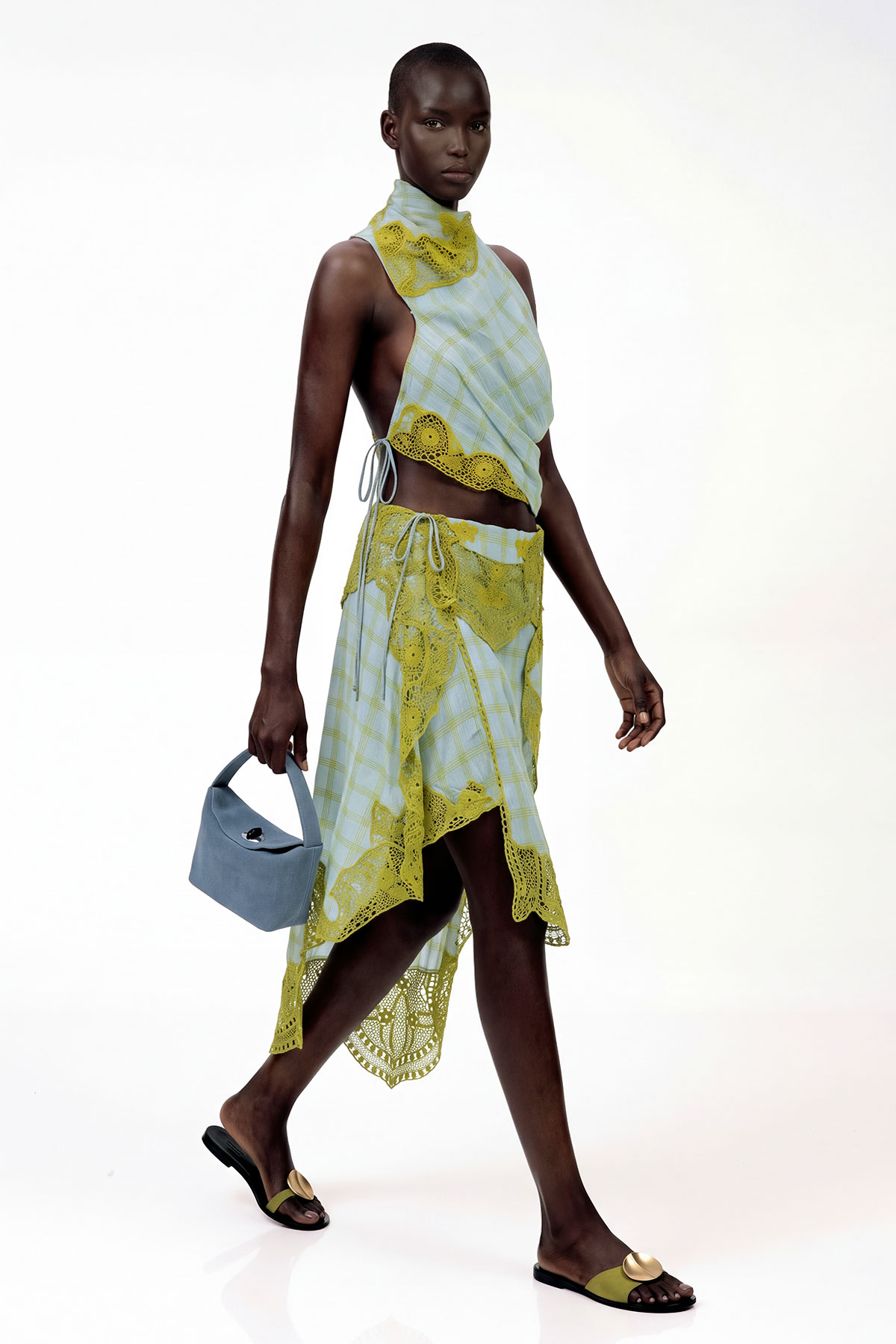 Kinmei Asymmetric Embroidered Grid Skirt Set