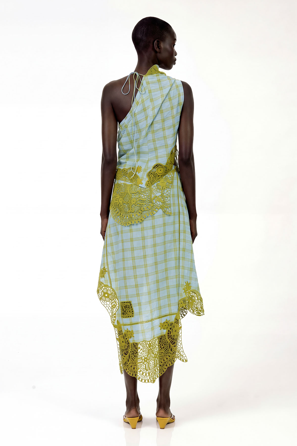 Kinmei Asymmetric Embroidered Grid Skirt Set