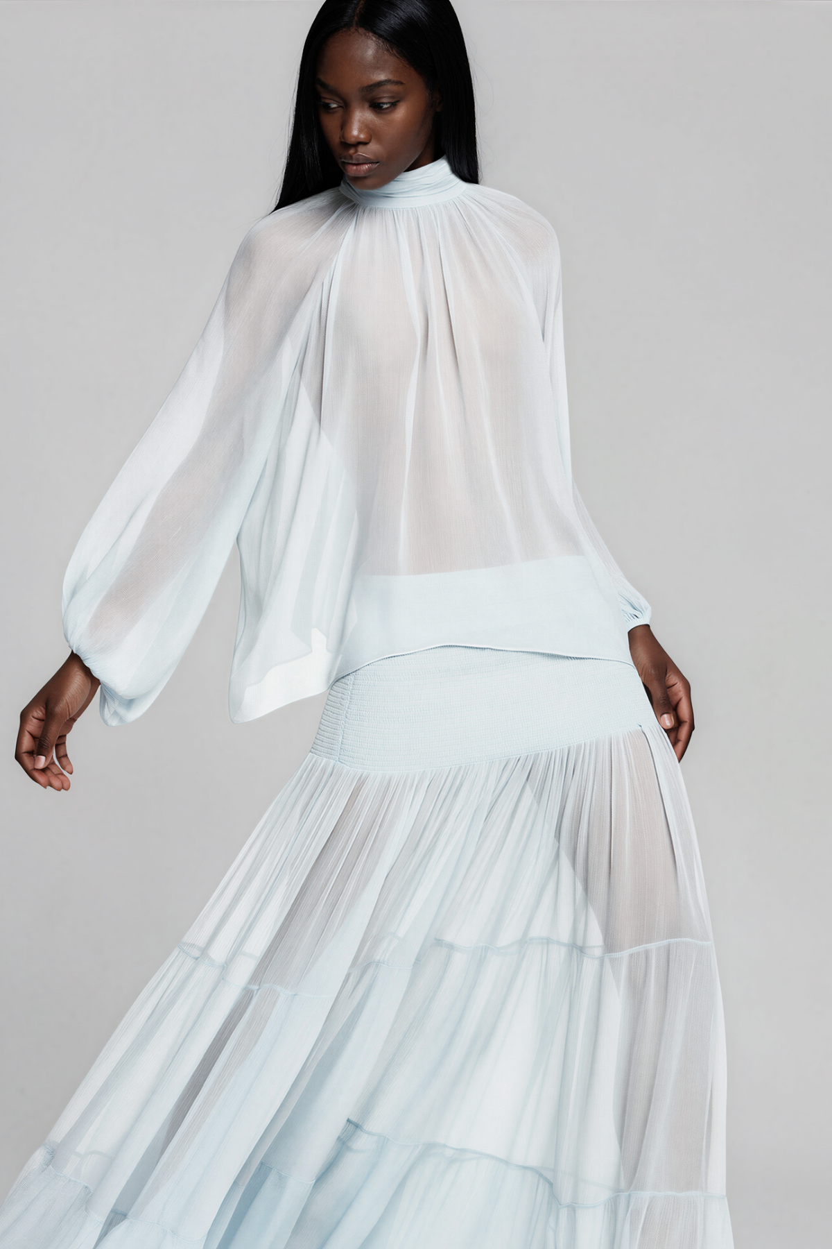 Kinsley Balloon Sleeve Mesh Skirt Set