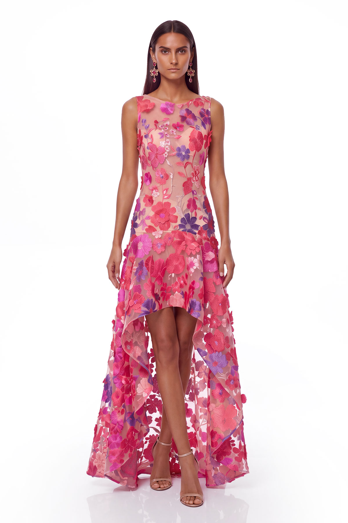 Kinu Sleeveless Flower High Low Dress
