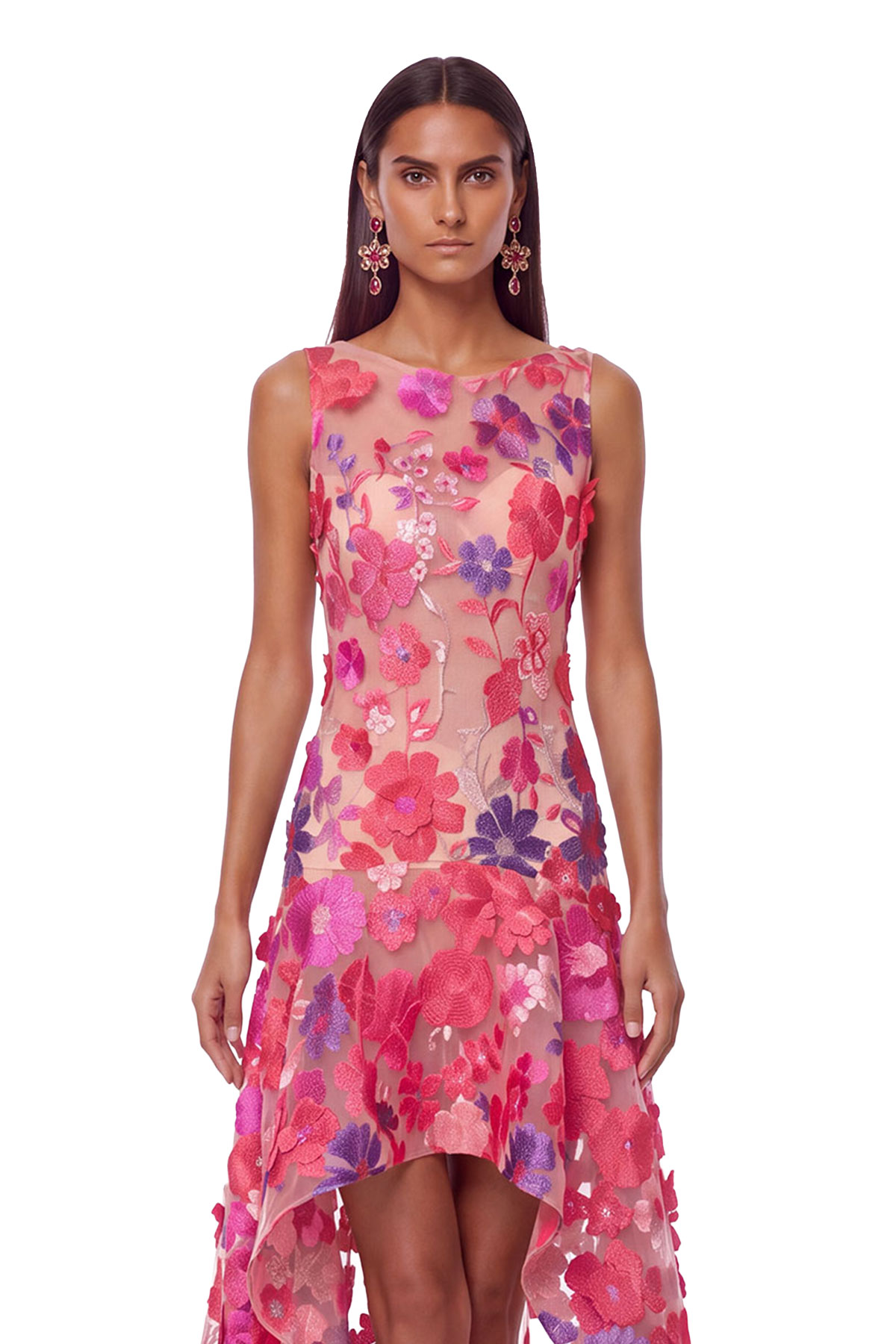Kinu Sleeveless Flower High Low Dress