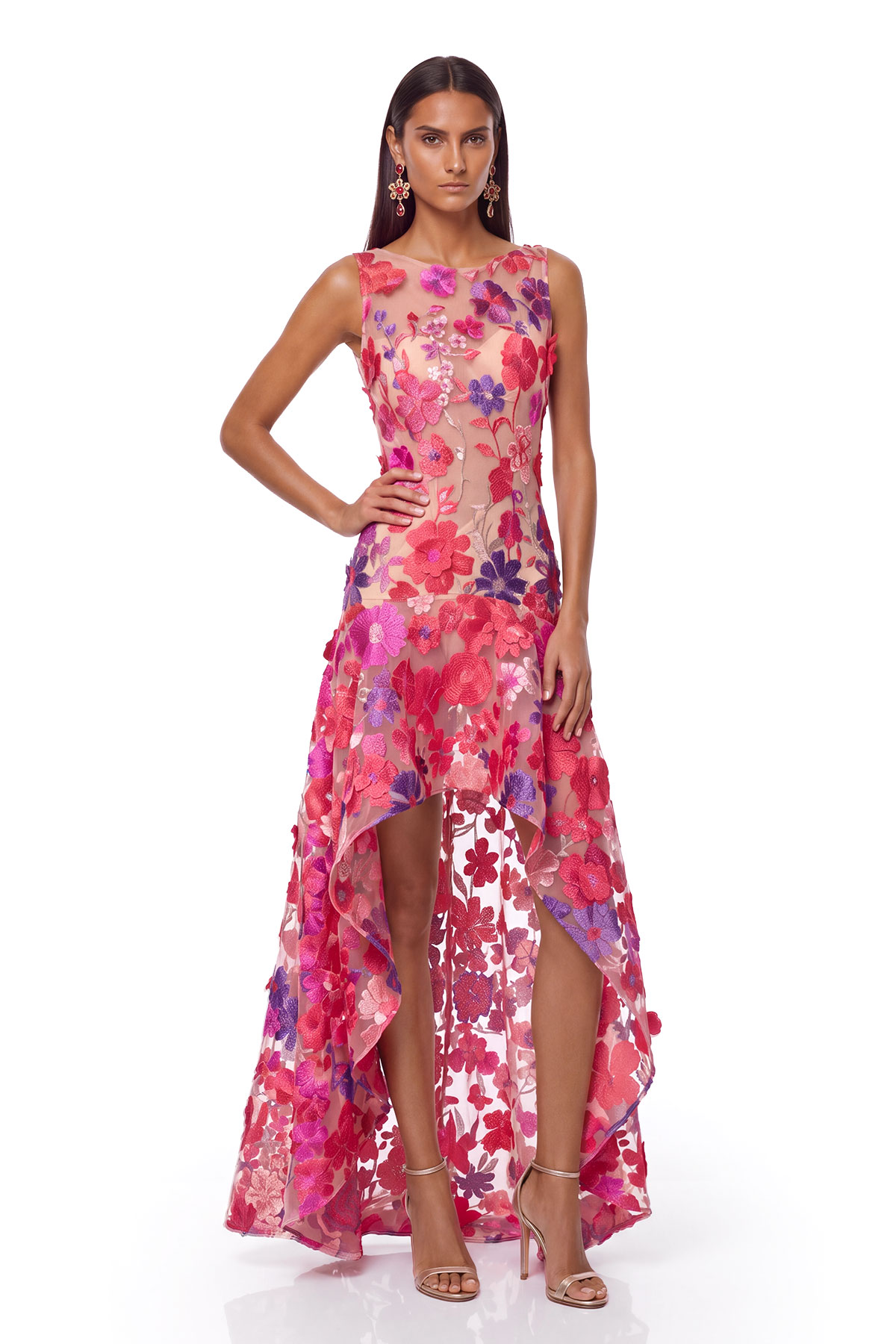 Kinu Sleeveless Flower High Low Dress