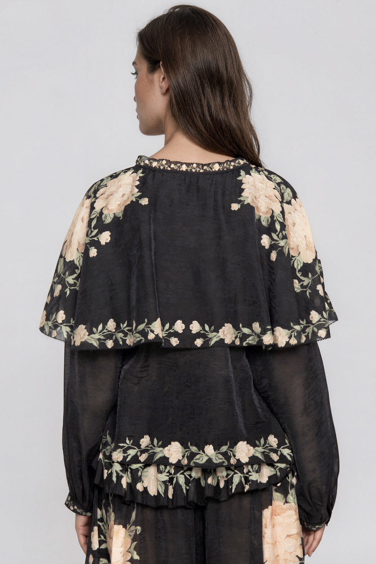 Kioko Cape Sleeve Floral Tie Up Ruffle Pants Set