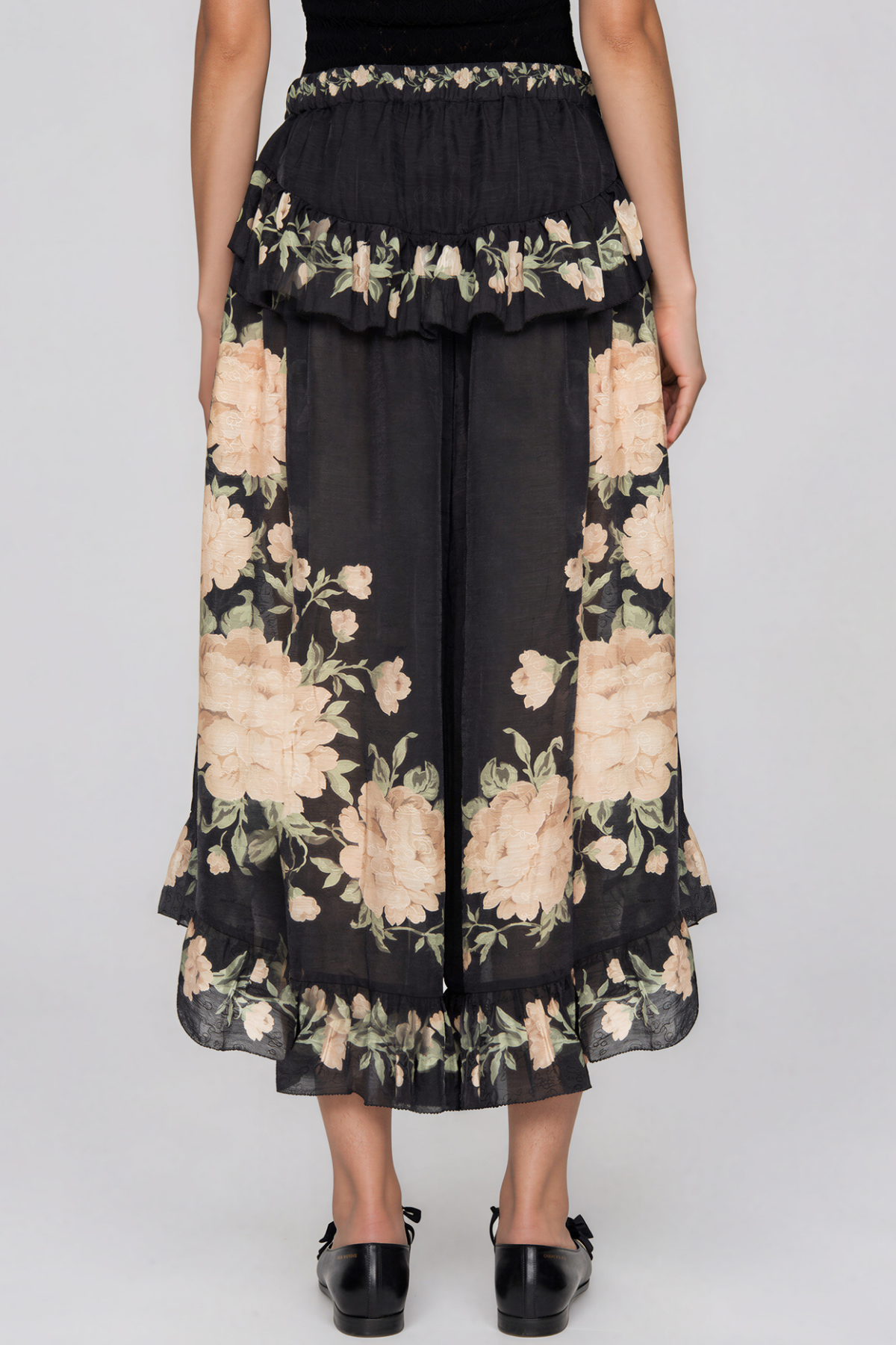 Kioko Cape Sleeve Floral Tie Up Ruffle Pants Set