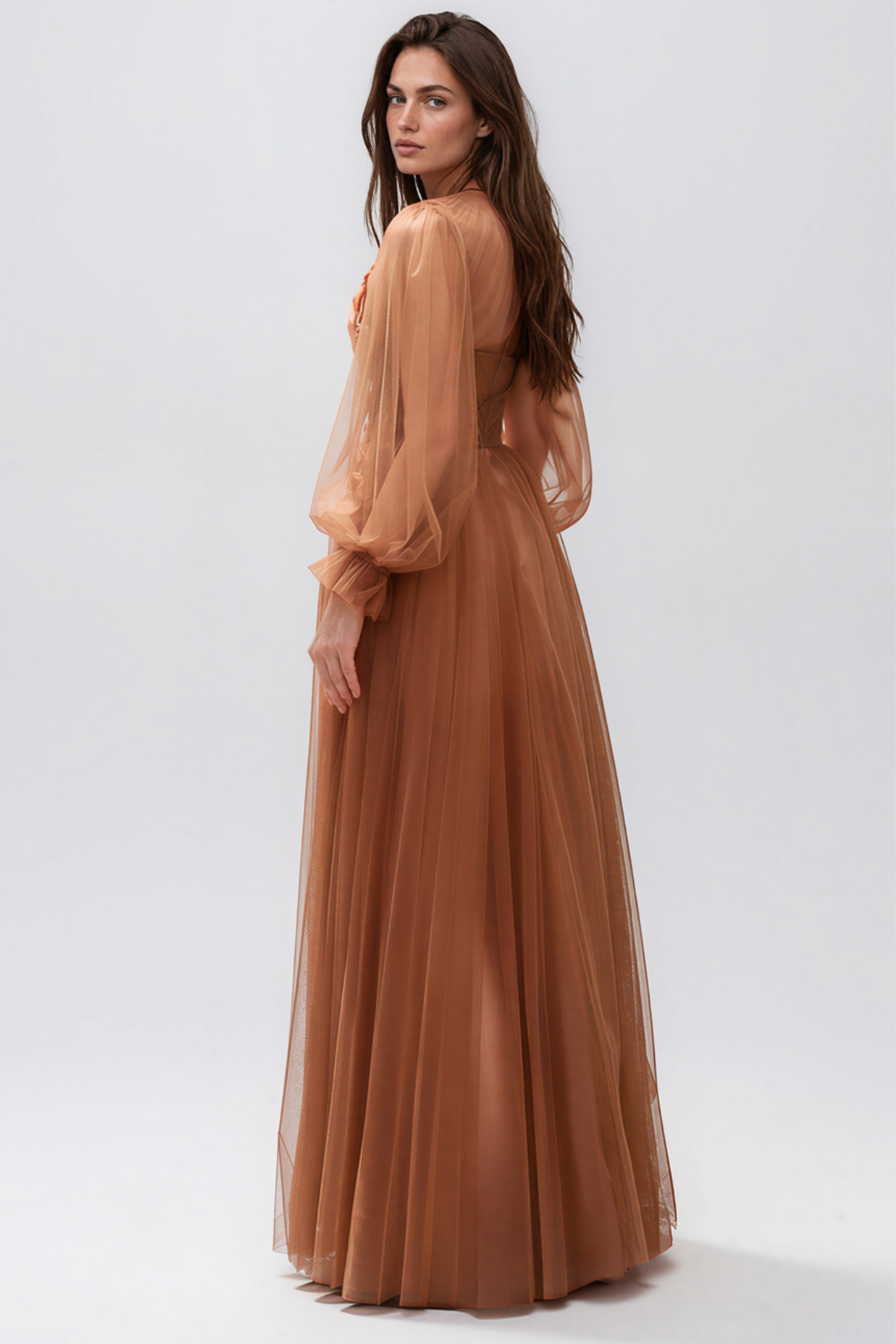 Kioni Balloon Sleeve Flower Ruch Maxi Dress