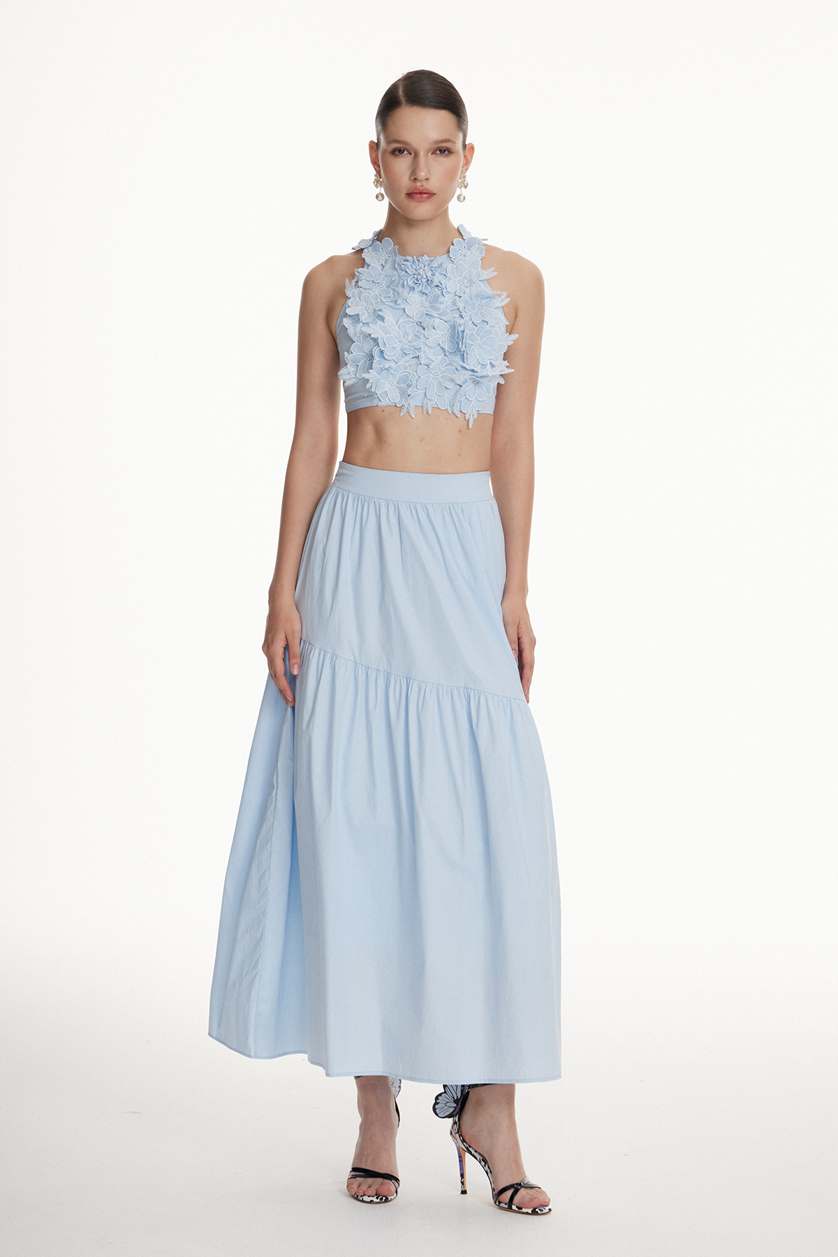 Kira Crop Flower Skirt Set