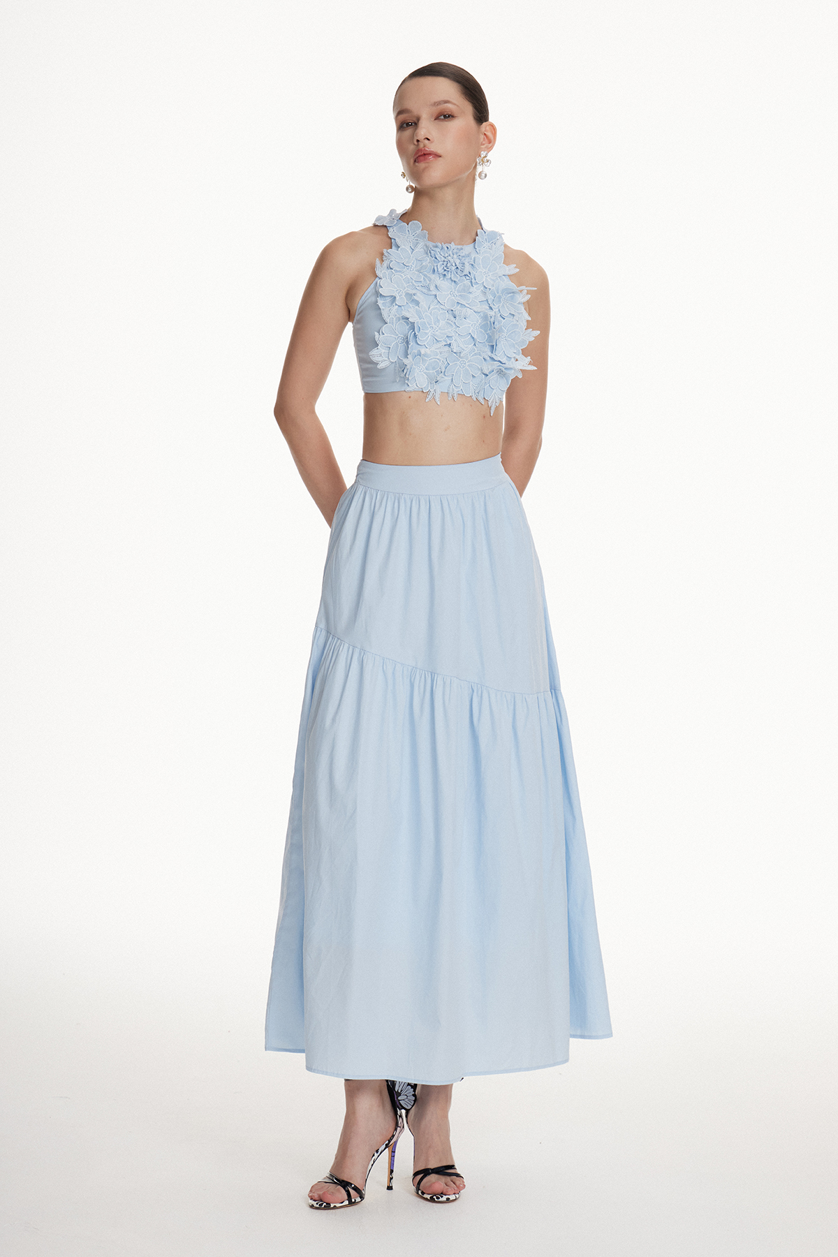 Kira Crop Flower Skirt Set
