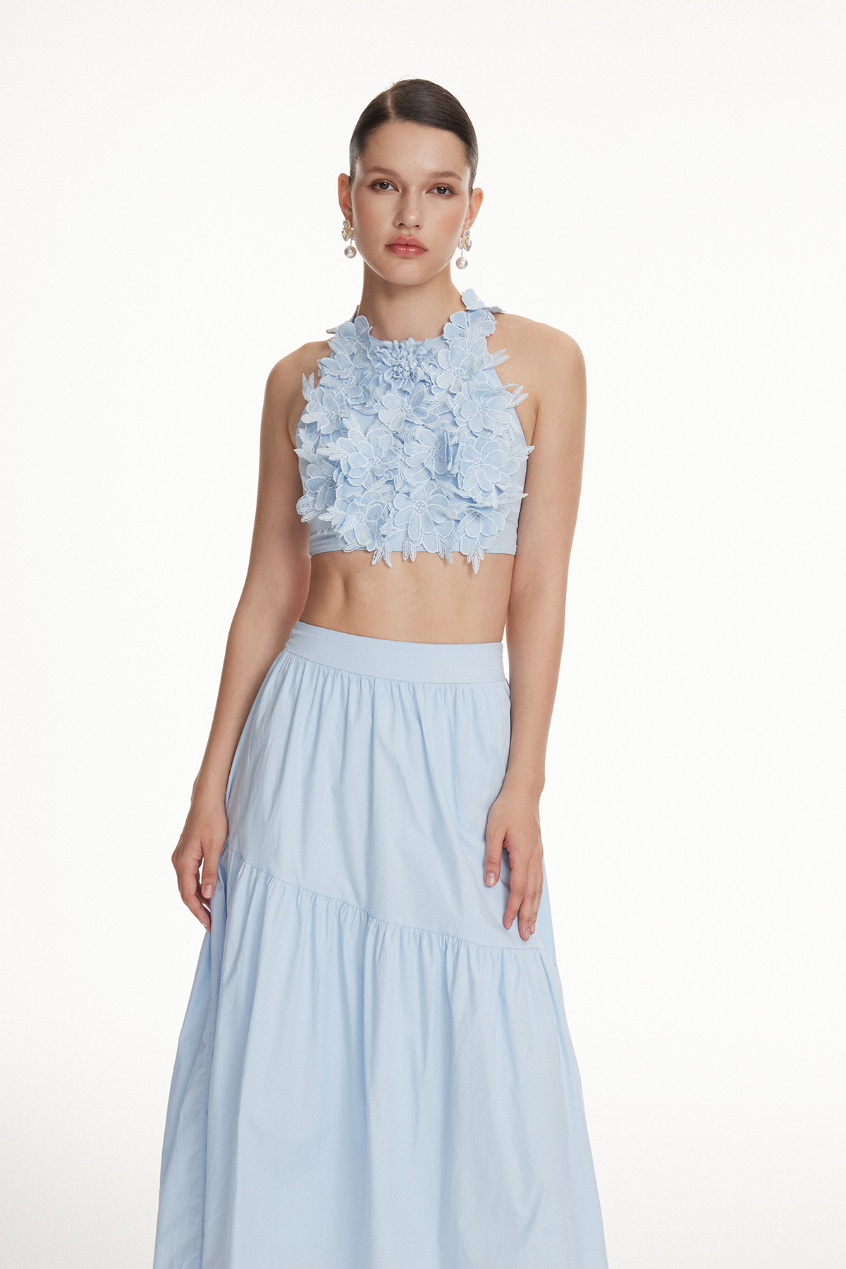 Kira Crop Flower Skirt Set
