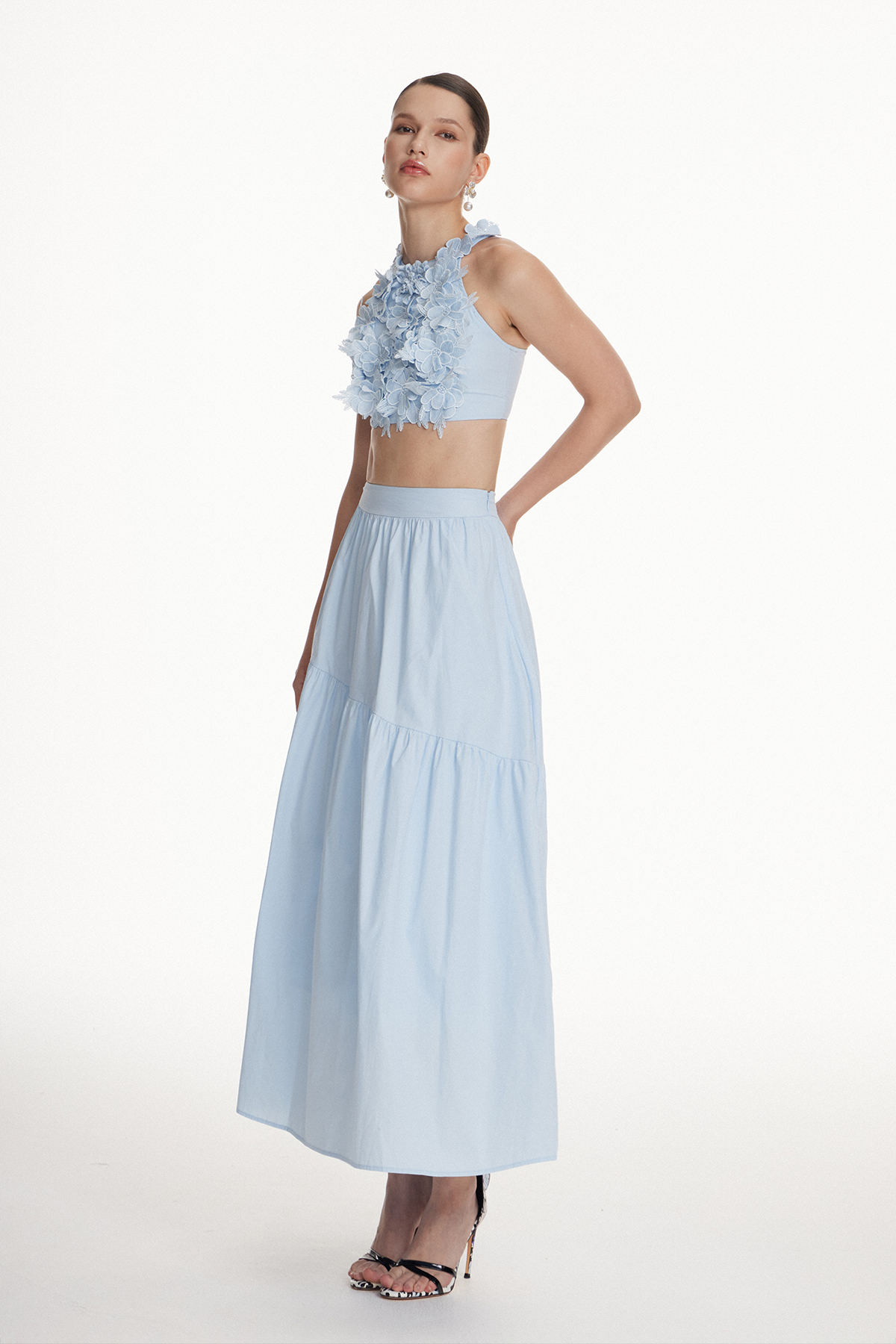 Kira Crop Flower Skirt Set