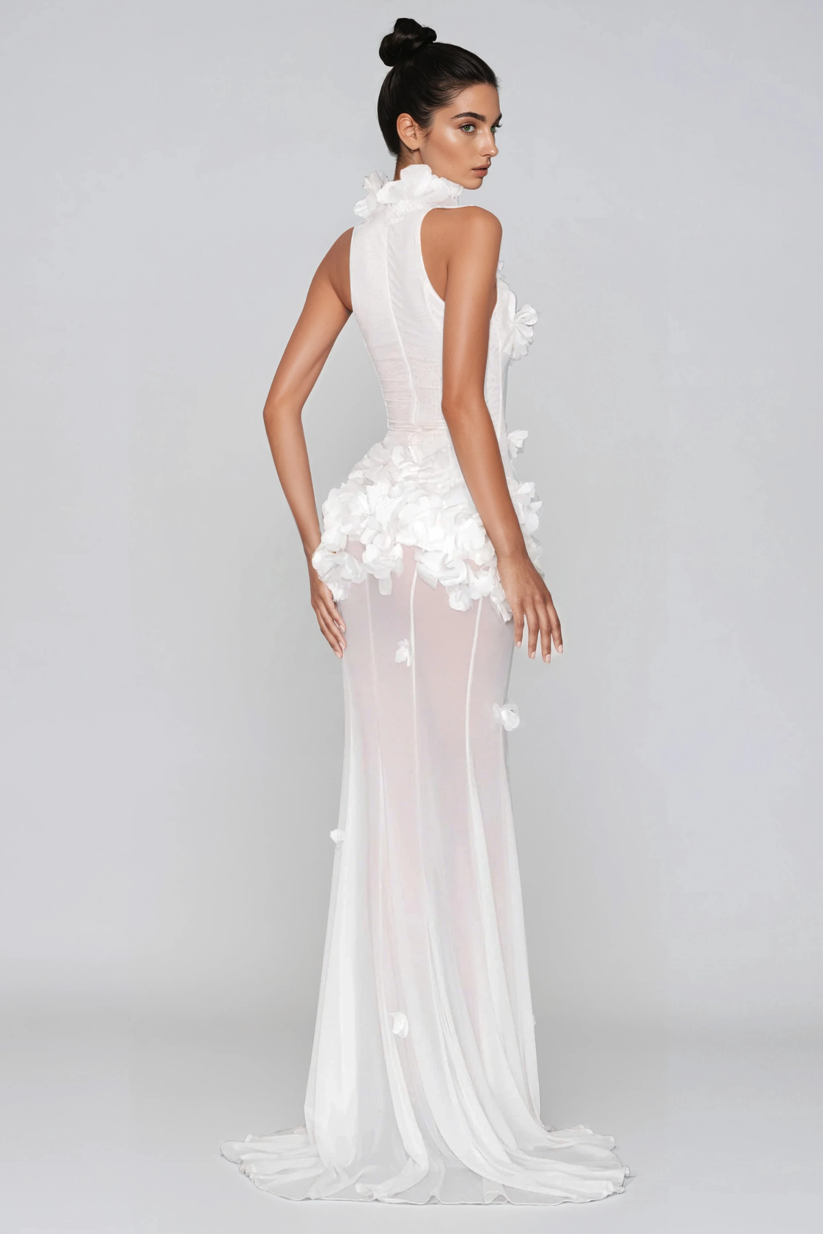 Kira Flower High Split Mesh Maxi Dress