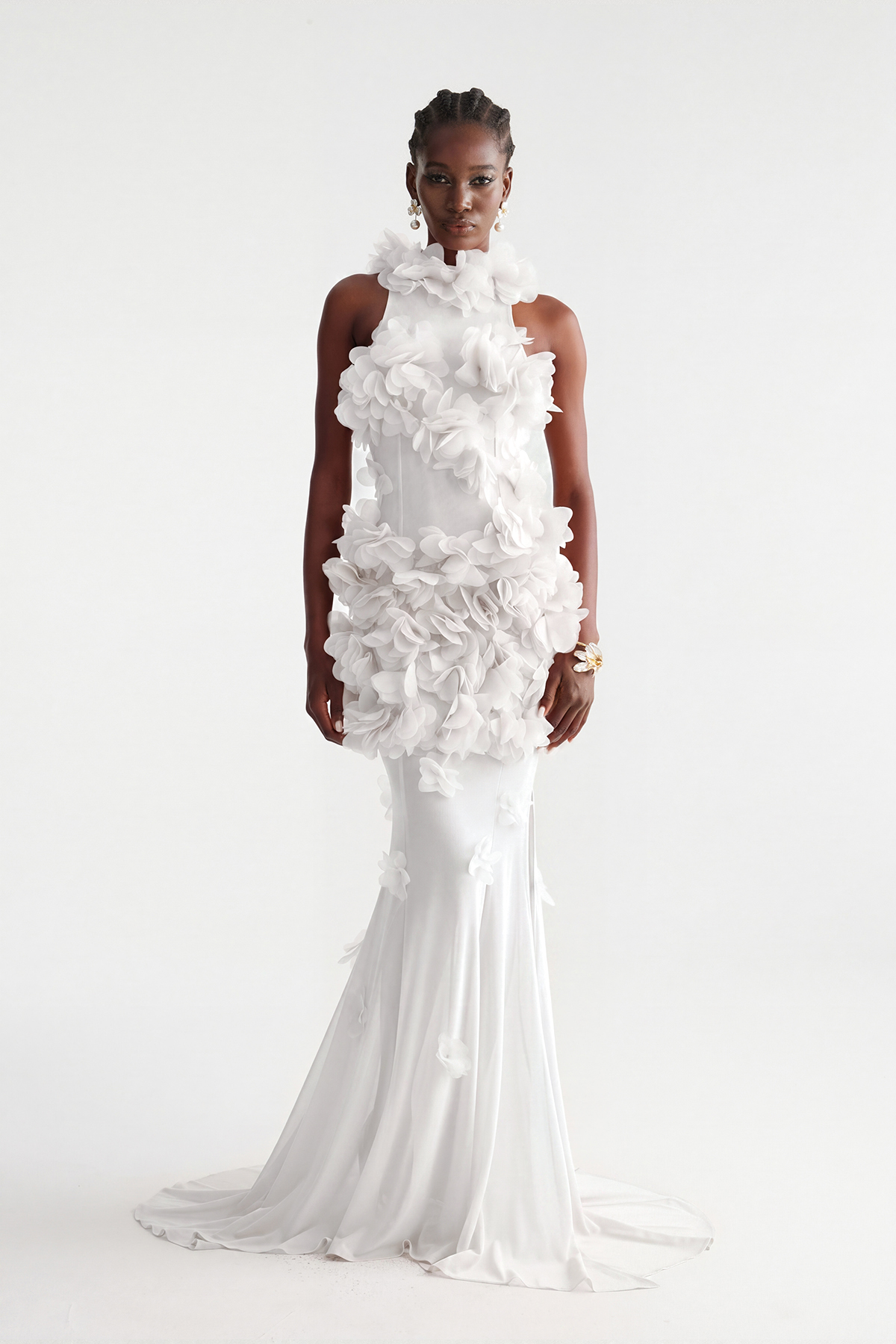 Kira Flower High Split Mesh Maxi Dress